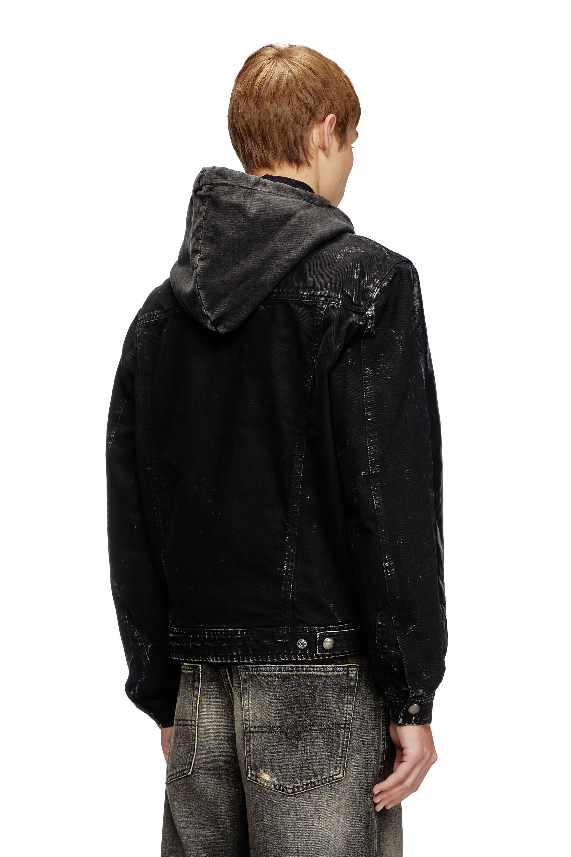 Men's Hooded jacket in leather, cotton and denim | Black | Diesel