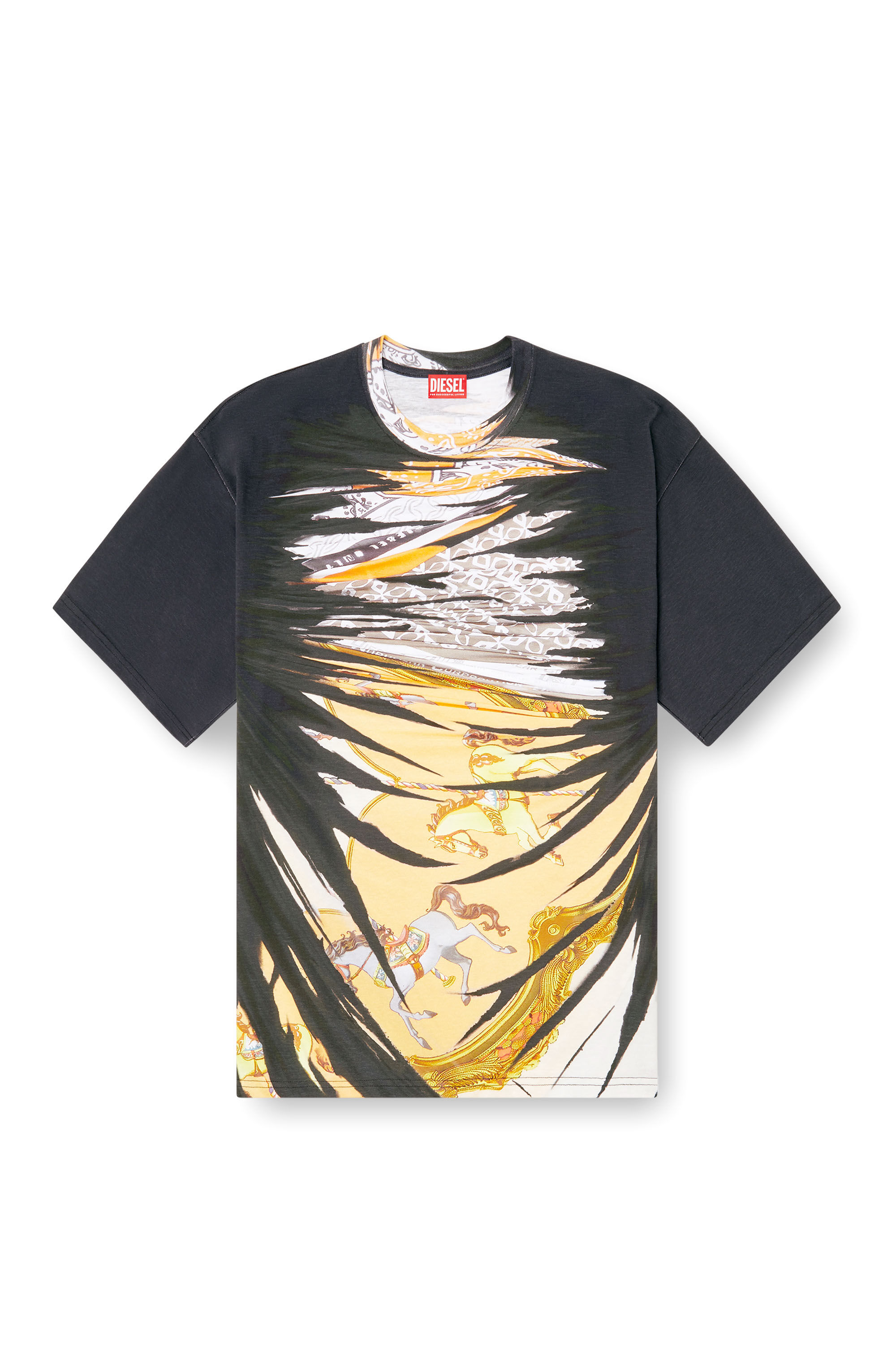 Diesel - T-BOXT-R25, Man's T-shirt with regal bandana print in Black/Yellow - 2