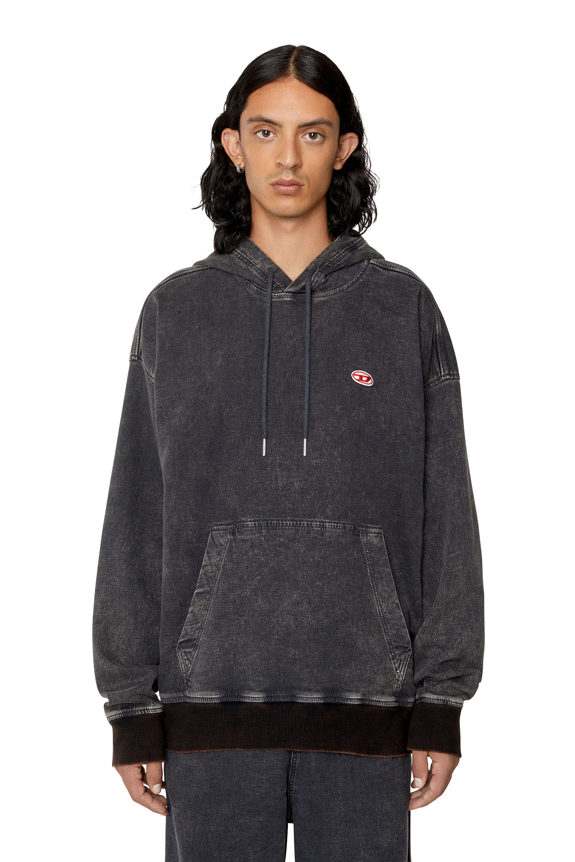 Diesel - D-UM-RIB TRACK DENIM HOODIE, Black/Dark grey - Image 3