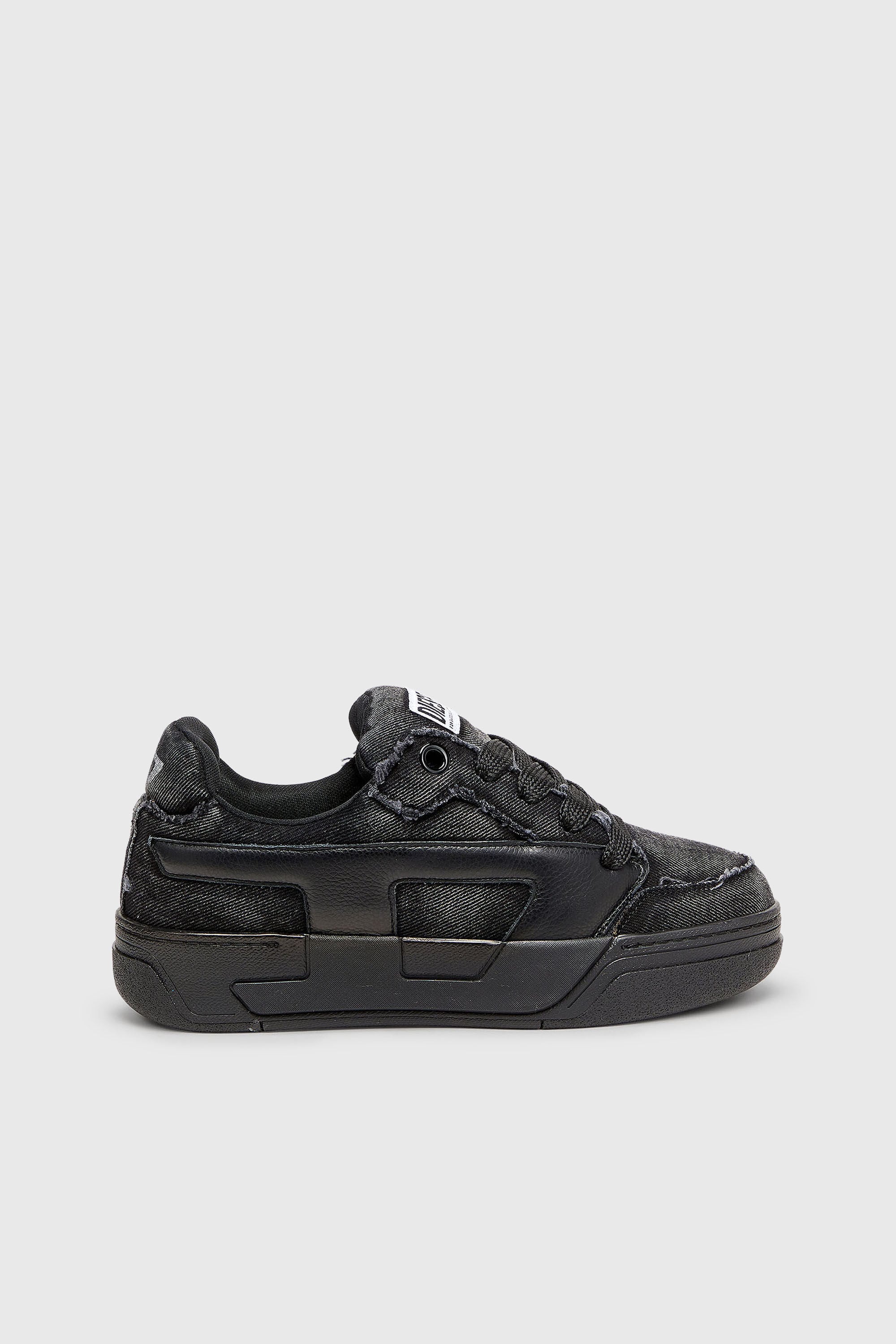 Diesel - S-D-OLLIE LOW, Man's S-D-Ollie - Sneakers in frayed denim e leather in Black - 1