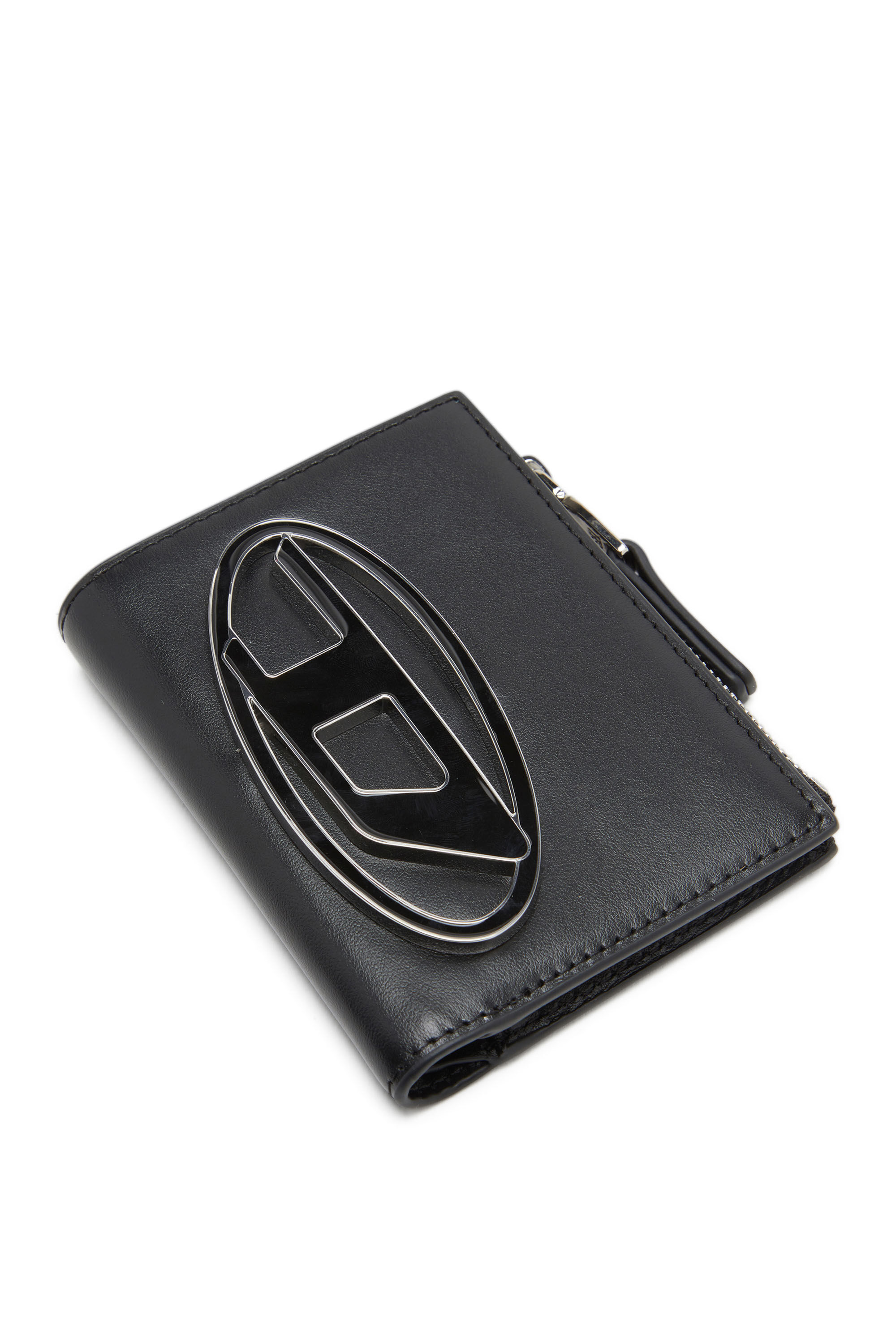 Women's Small leather wallet with logo plaque | Black | Diesel