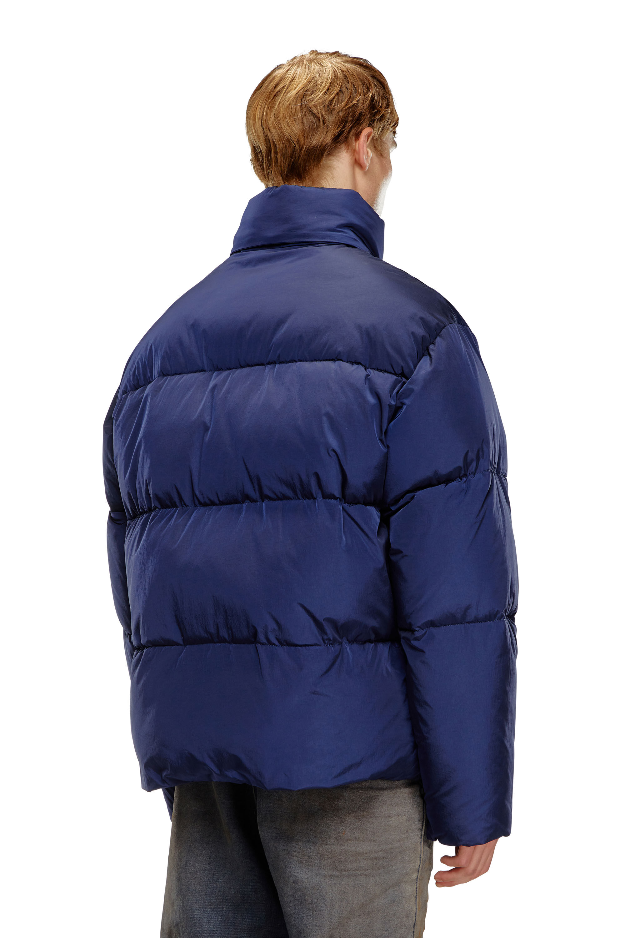 Diesel - W-RAVEEL, Man's Hooded down jacket in wrinkled nylon in Dark Blue - 4