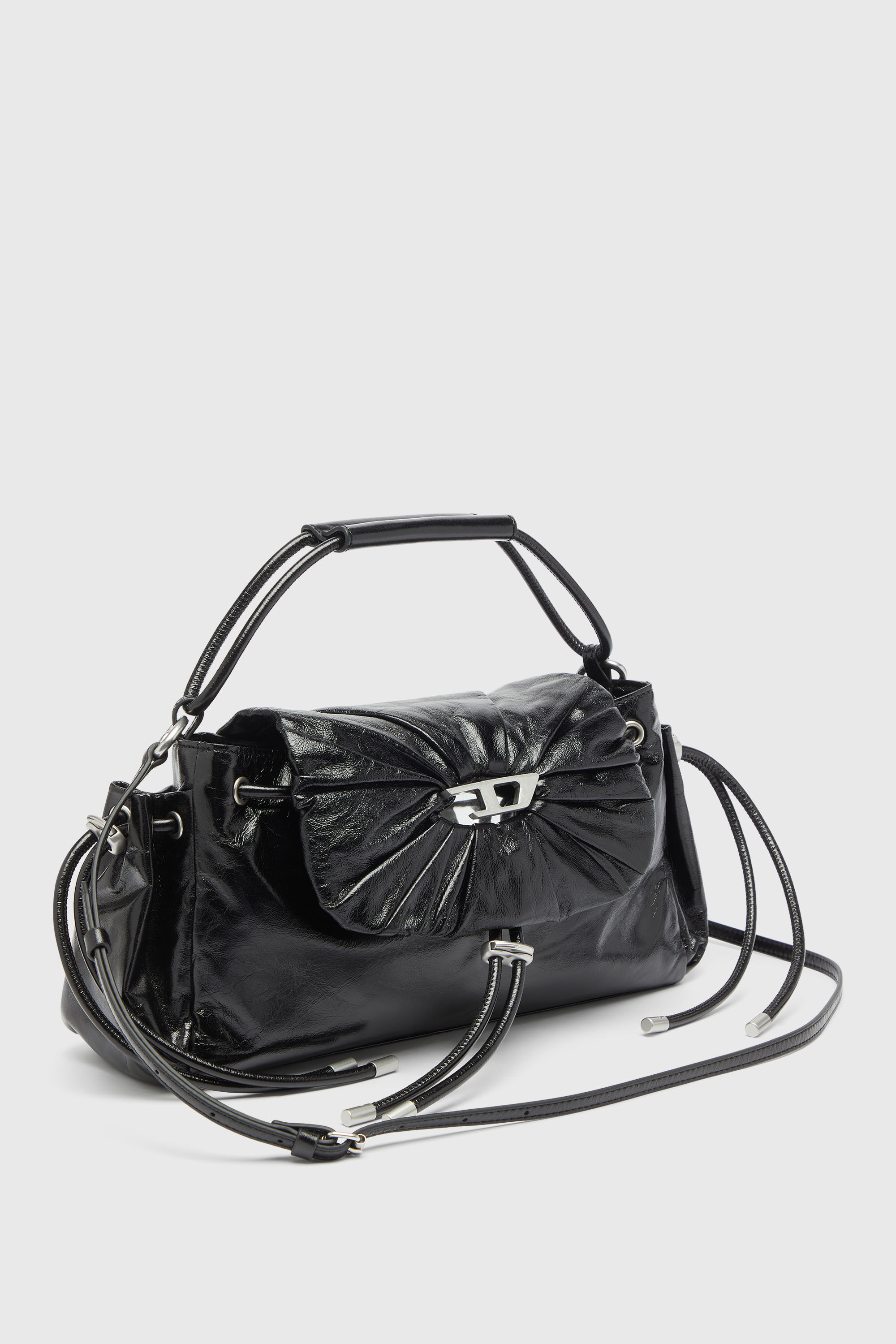Diesel - SCRUNCH-D TOP HANDLE, Woman's Scrunch-D - Top-handle bag in shiny wrinkled leather in Black - 6