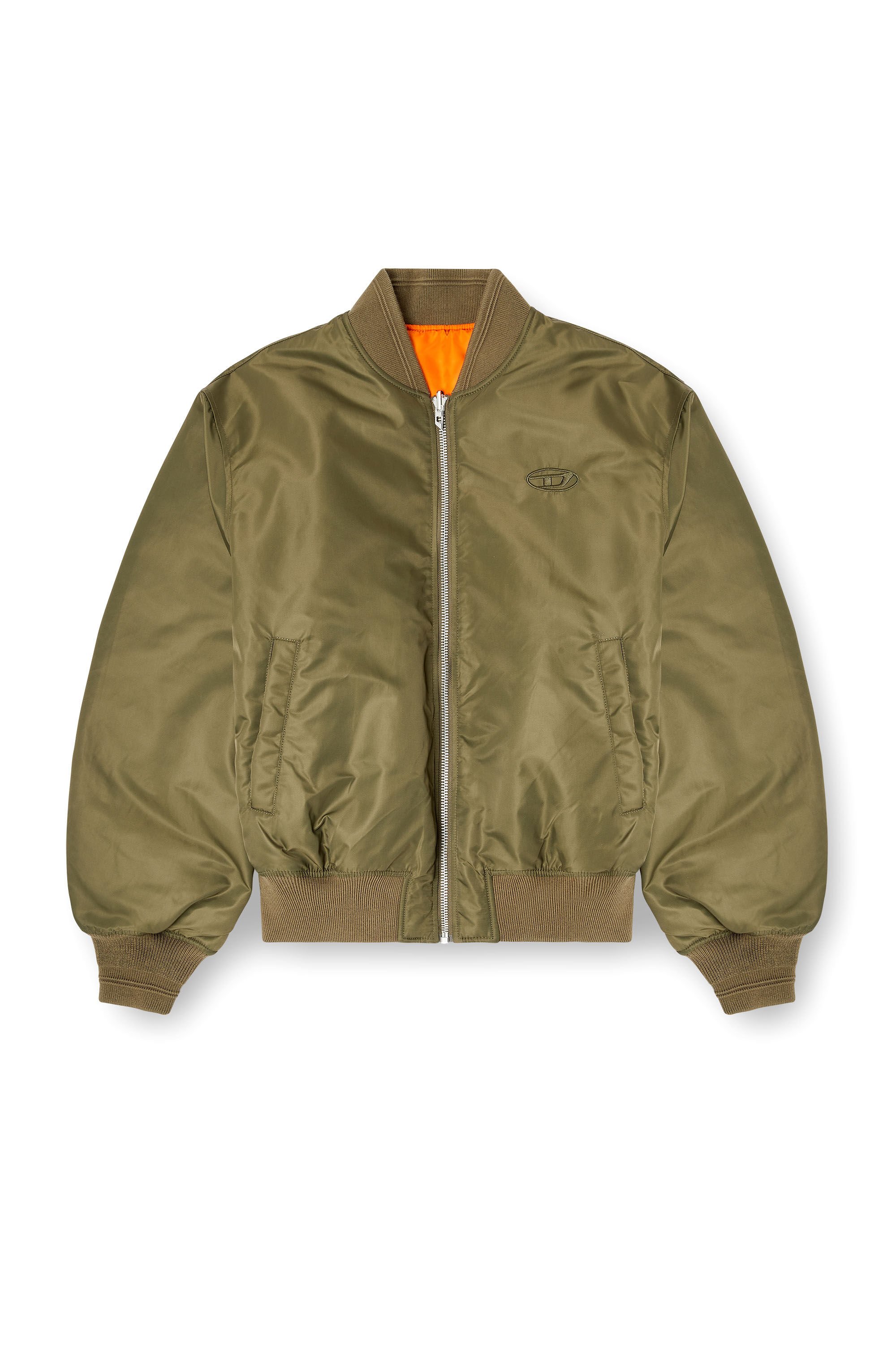 Diesel - W-TYPE-D1, Man's Padded bomber jacket with Oval D embroidery in Green/Orange - 2