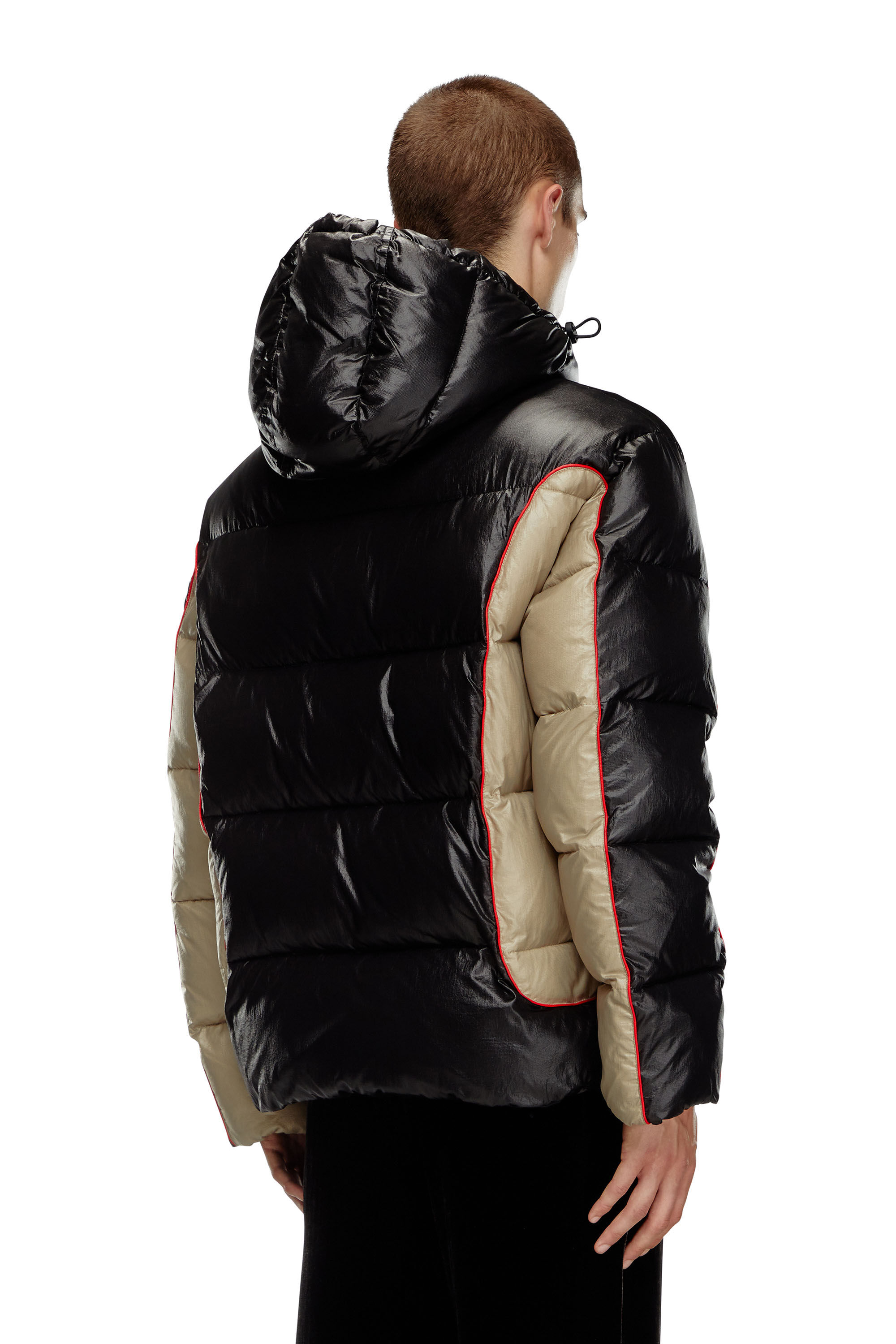 Men s Hooded puffer jacket in shiny ripstop Multicolor Diesel