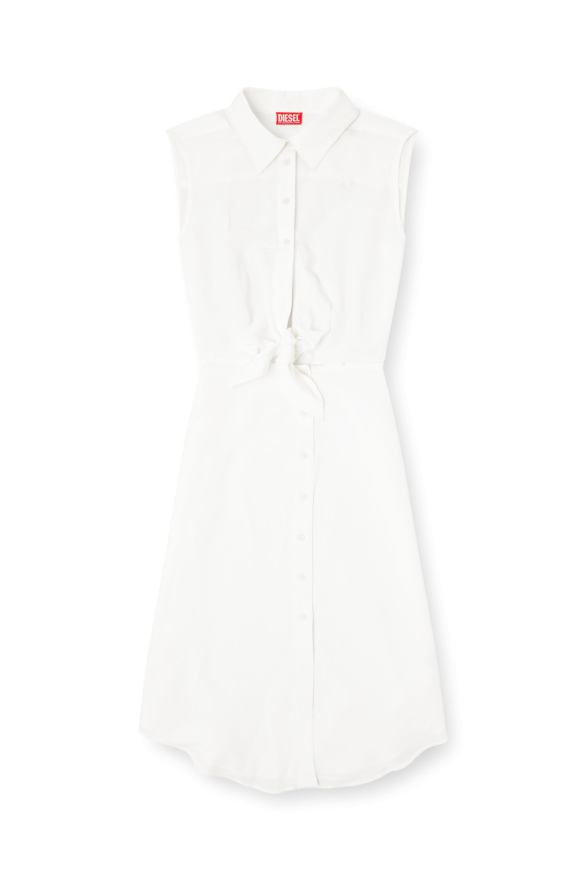 Diesel - D-ELTA-SL, Woman's Linen-blend midi dress with knot detail in White - 2