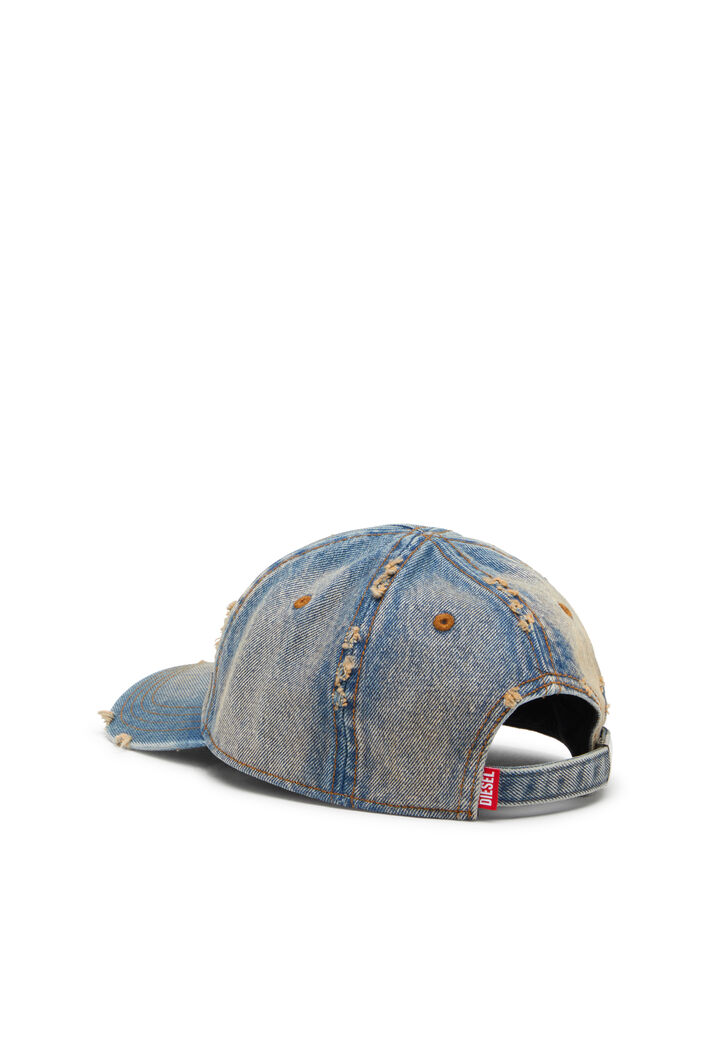 Diesel - C-ENIC, Man's Denim cap with frayed details and embroidered logo in Blue Jeans - 3