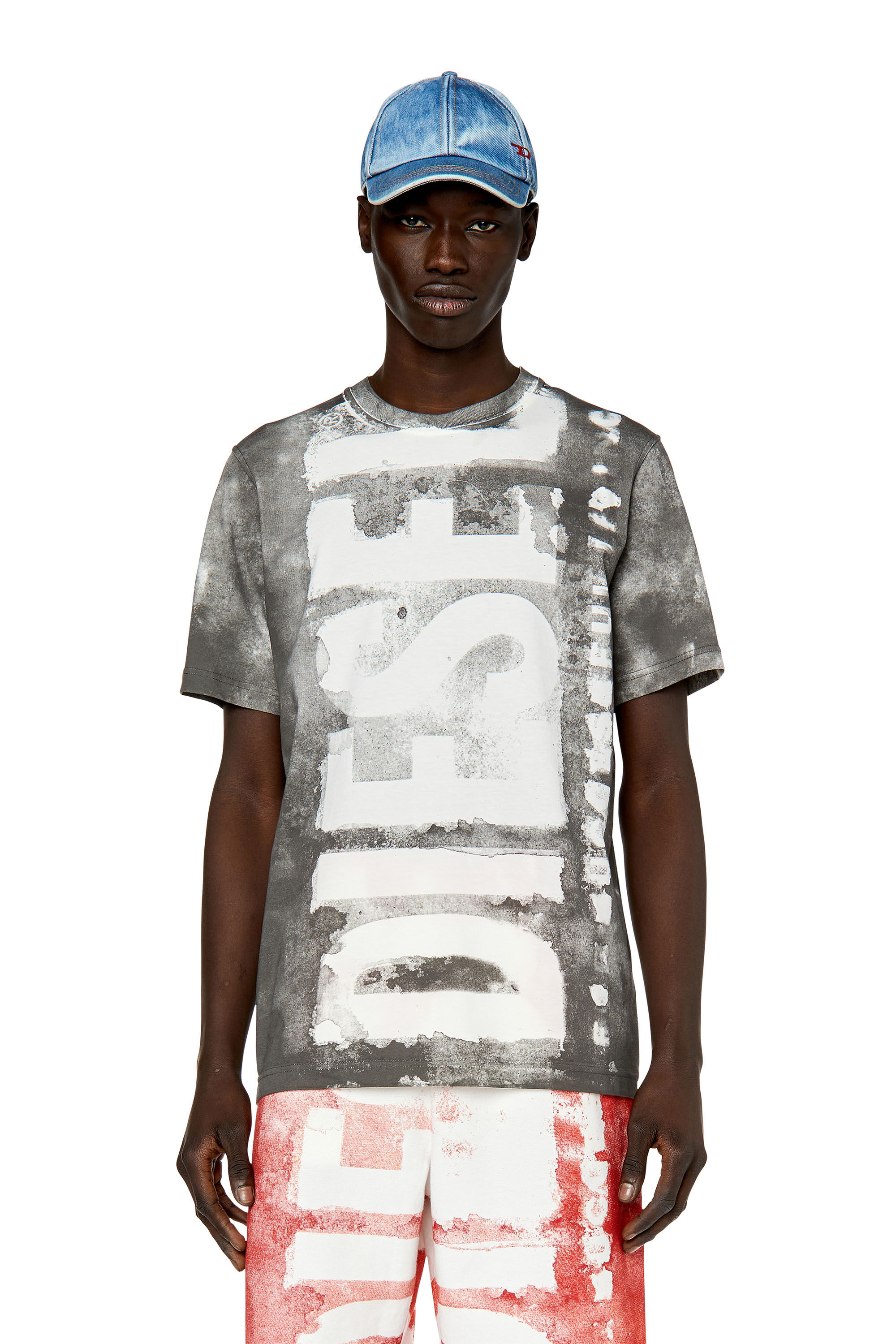 Diesel - T-JUST-G12, Man's T-shirt with bleeding logo in Grey - 3