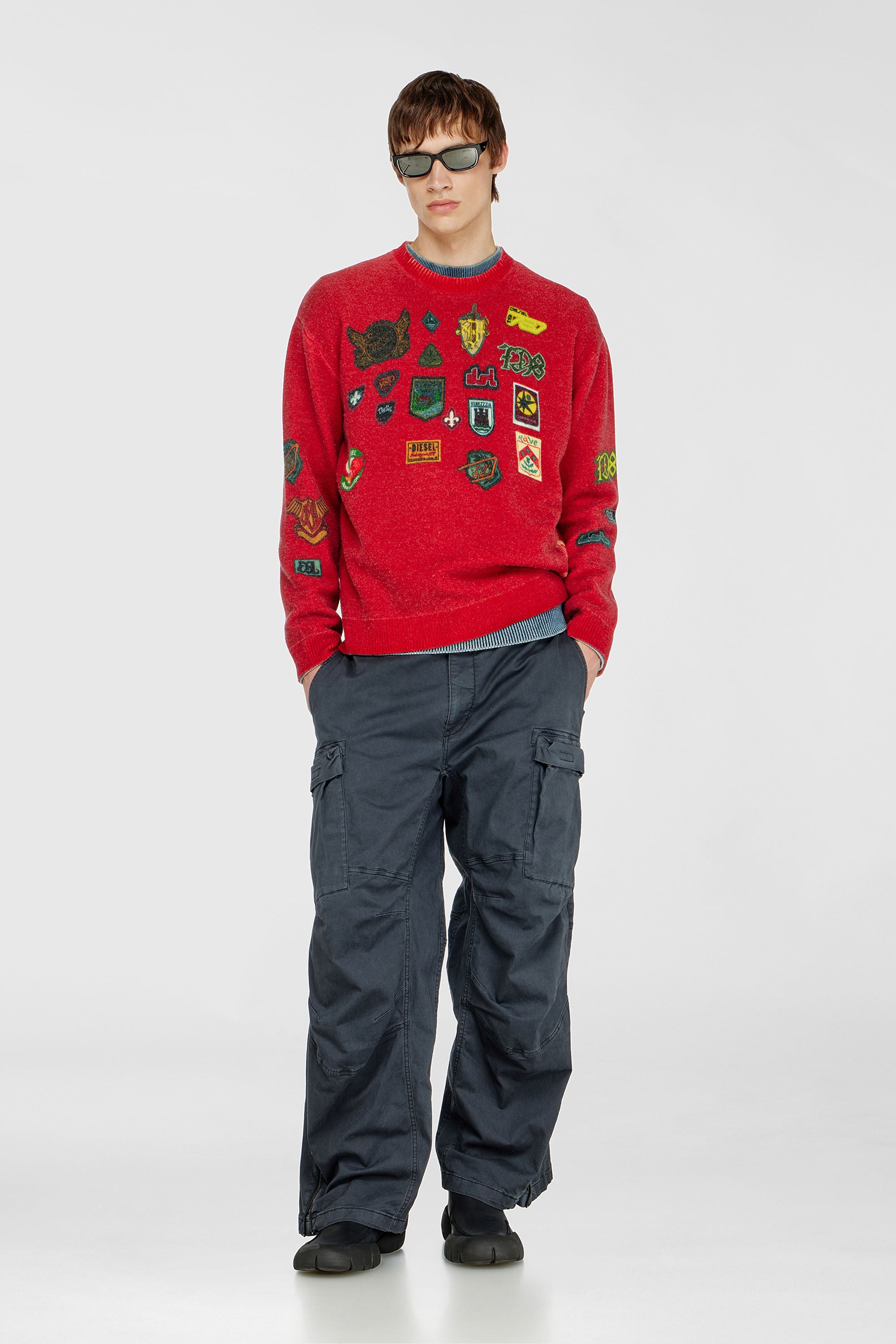 Diesel - K-PATCY, Man's Wool jumper with printed patches in Red - 1