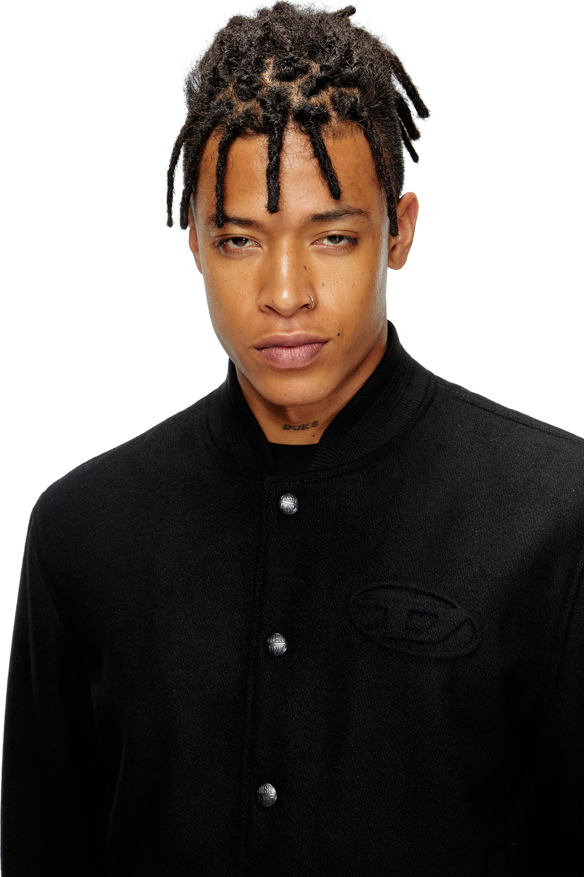 Diesel - J-ARRY, Man's Padded bomber jacket in wool blend in Black - 5