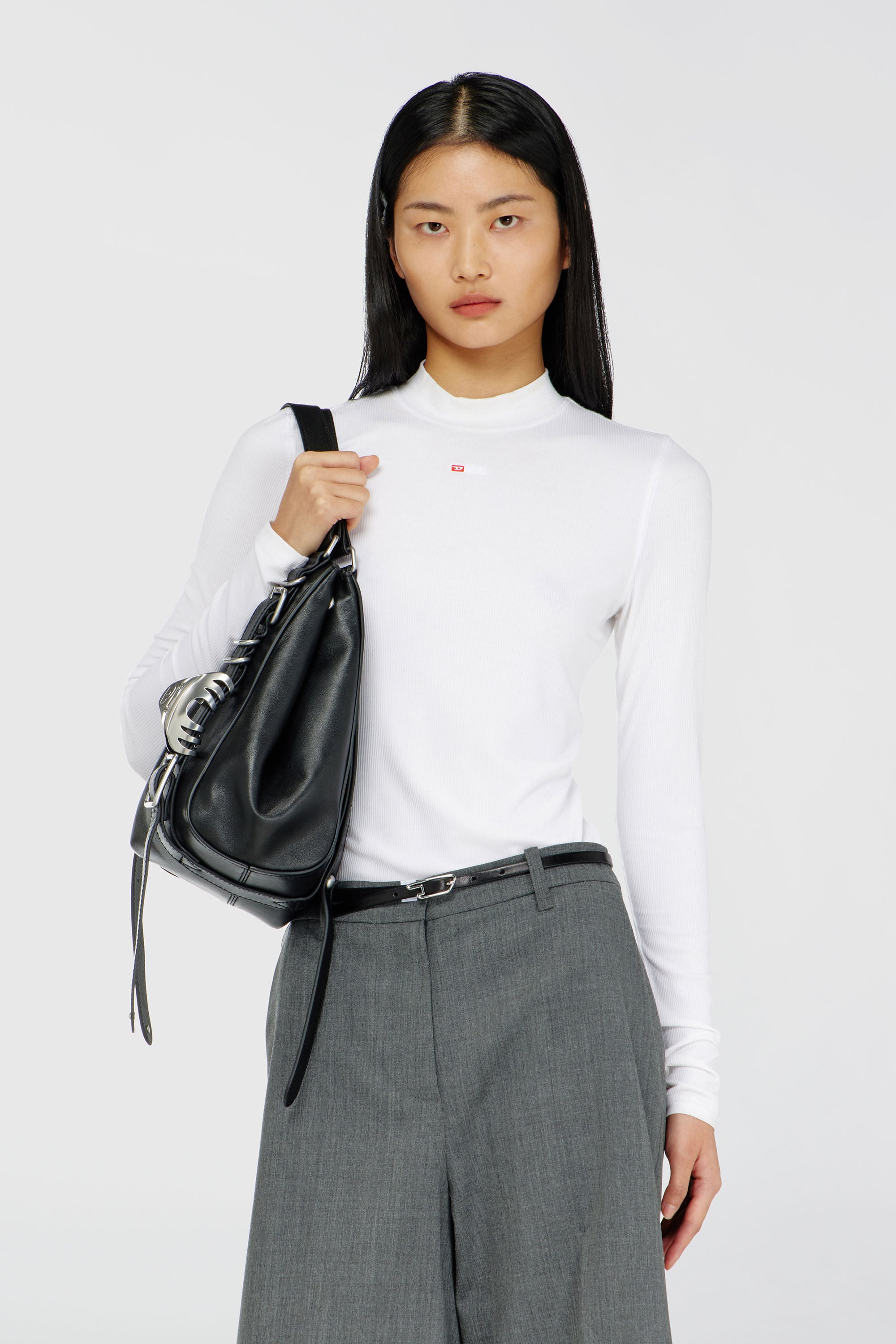 Diesel - T-MOKKY-LS-MICRODIV, Woman's Ribbed top with mock neck in White - 3