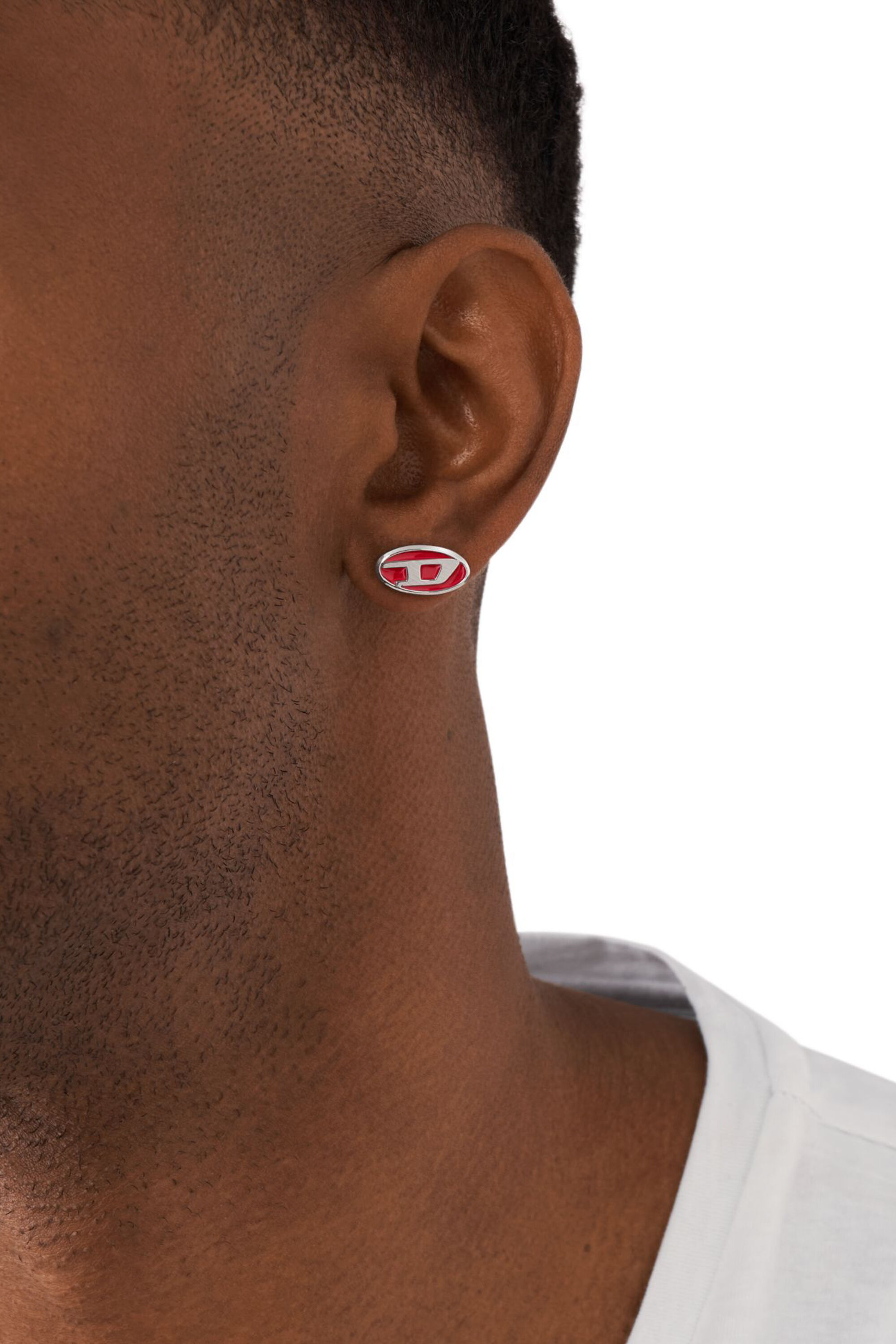 Women's Red enamel and stainless steel single stud earring