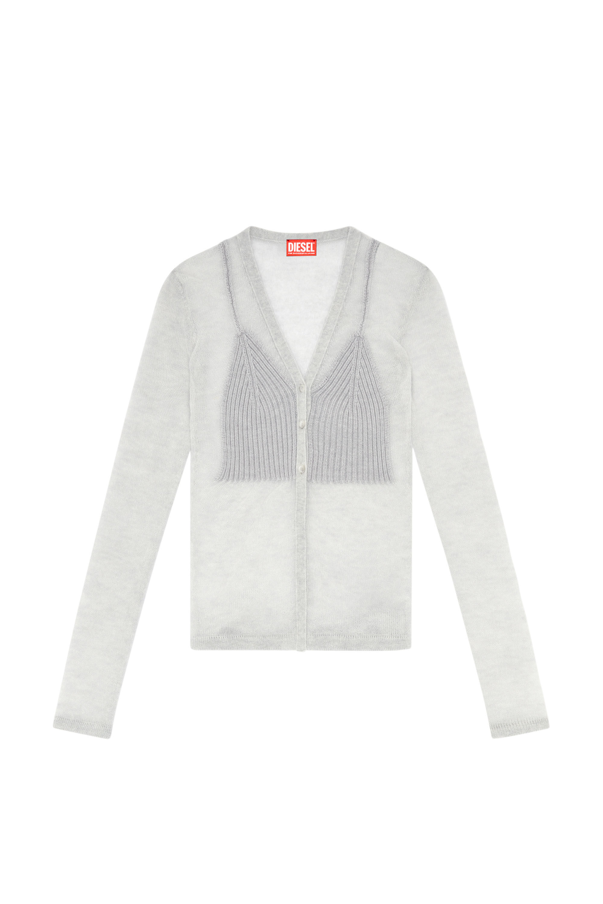 Diesel - M-ARINA, Woman's Sheer cardigan with bra detail in Light Grey - 2
