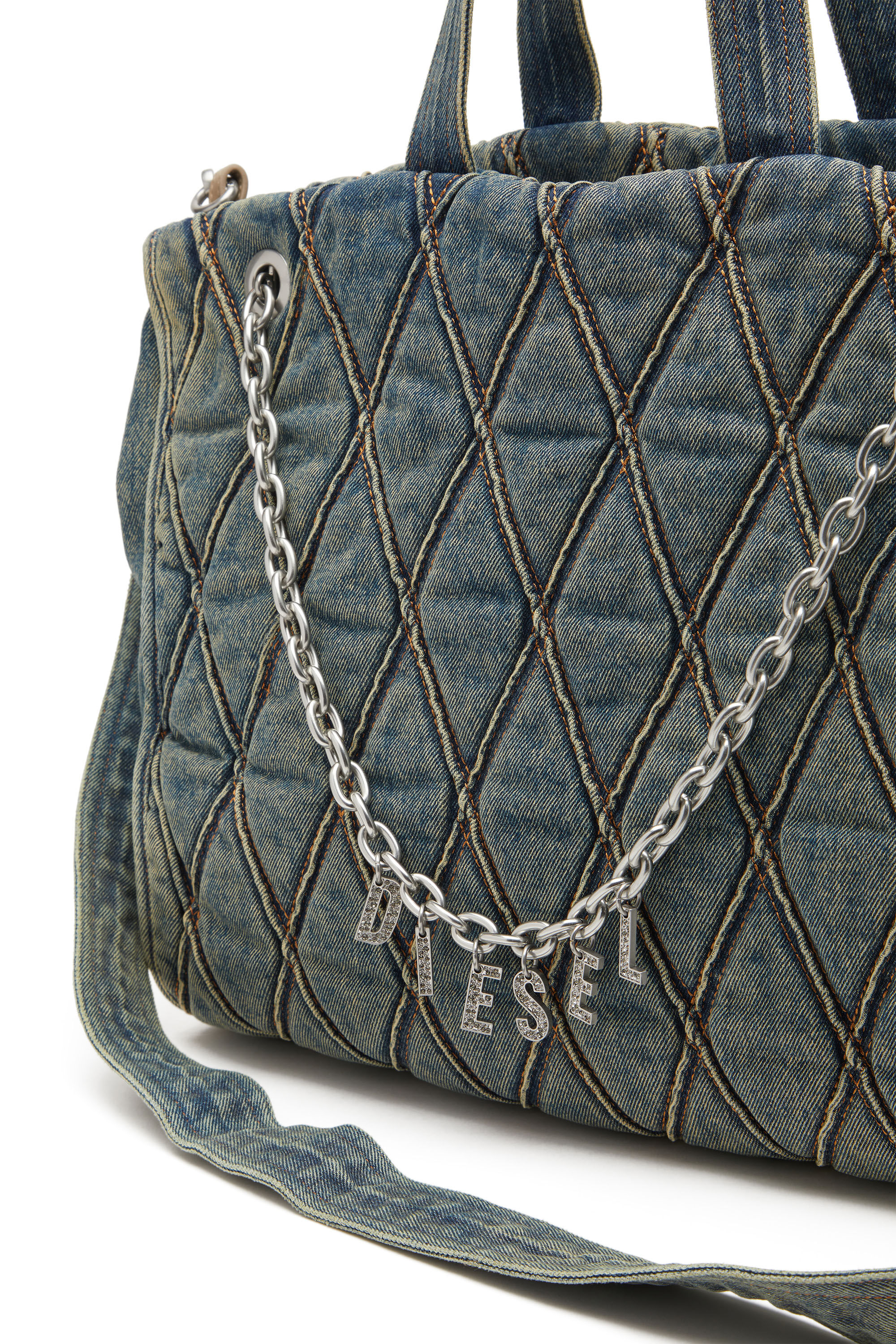 Women's Charm-D-Large tote bag in quilted denim | Blue | Diesel