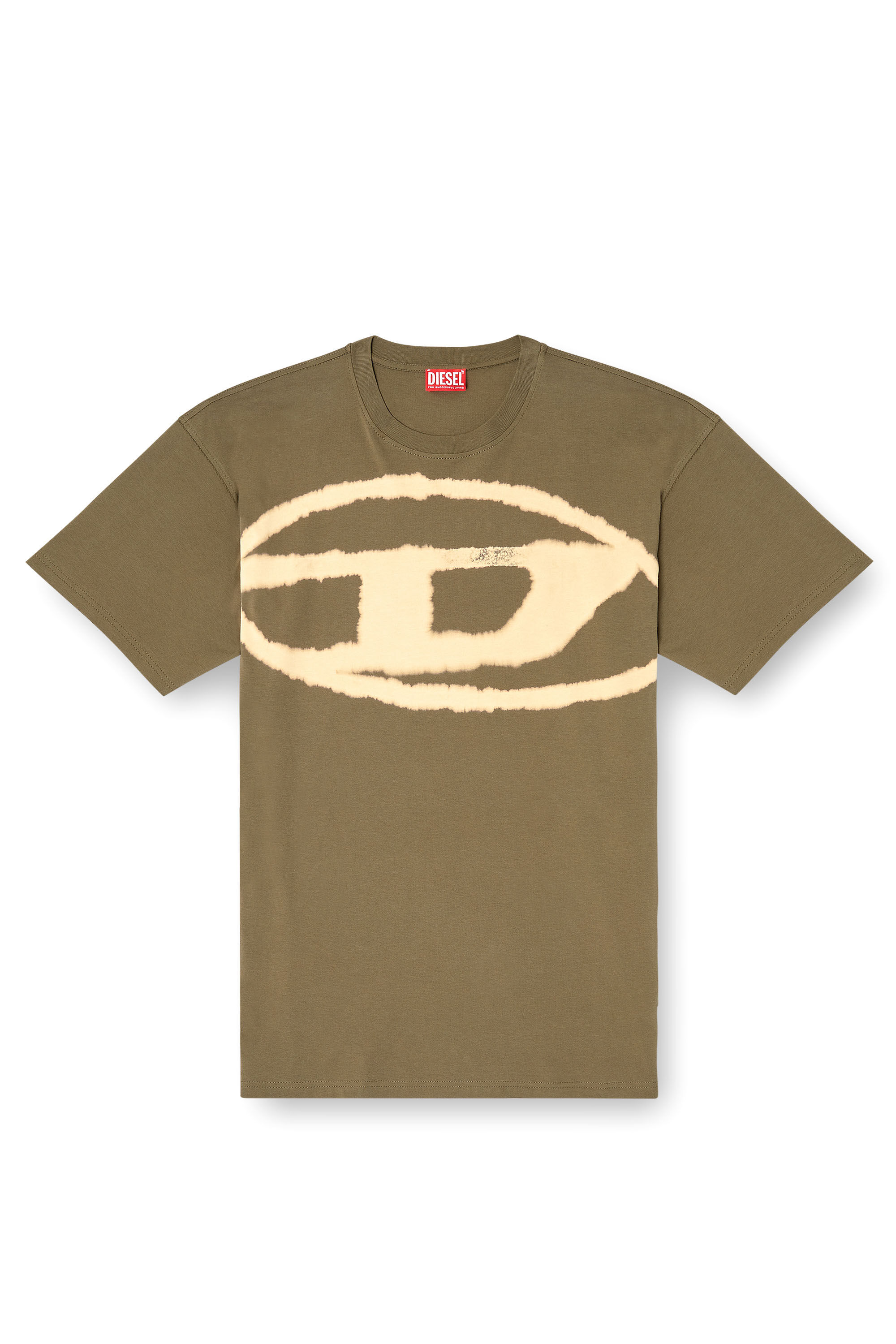 Diesel - T-BOXT-BLEACH, Man's T-shirt with bleached Oval D logo in Military Green - 2