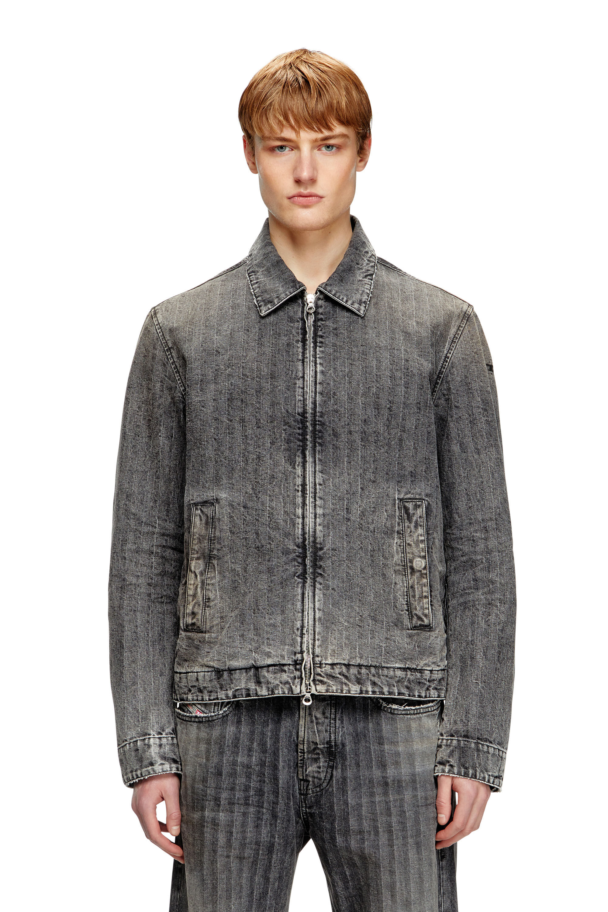 Diesel - D-ROHE, Man's Blouson jacket in herringbone denim in Black - 3