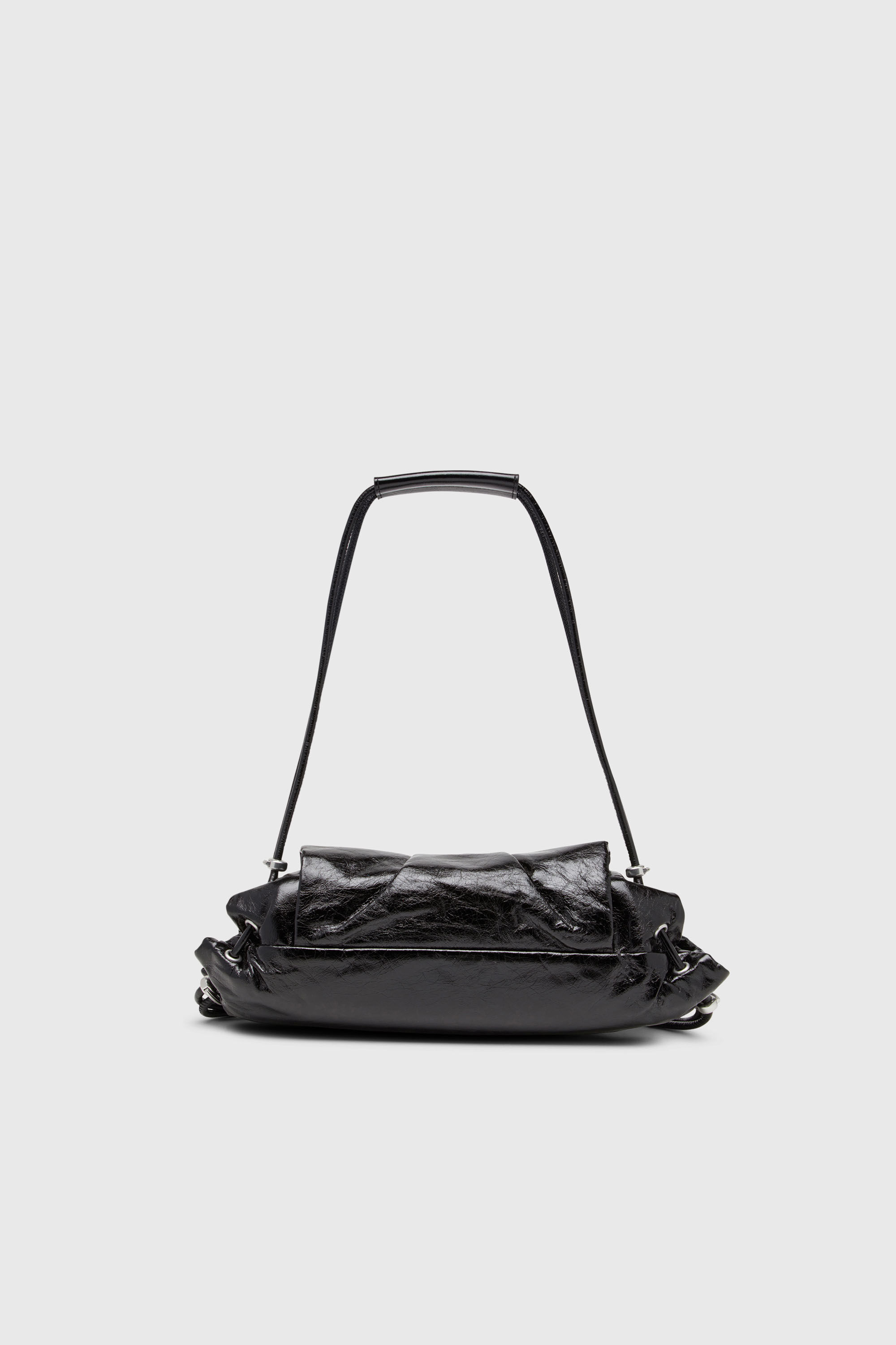 Diesel - SCRUNCH-D SHOULDER S, Woman's Scrunch-D-Small shoulder bag in shiny scrunched leather in Black - 3