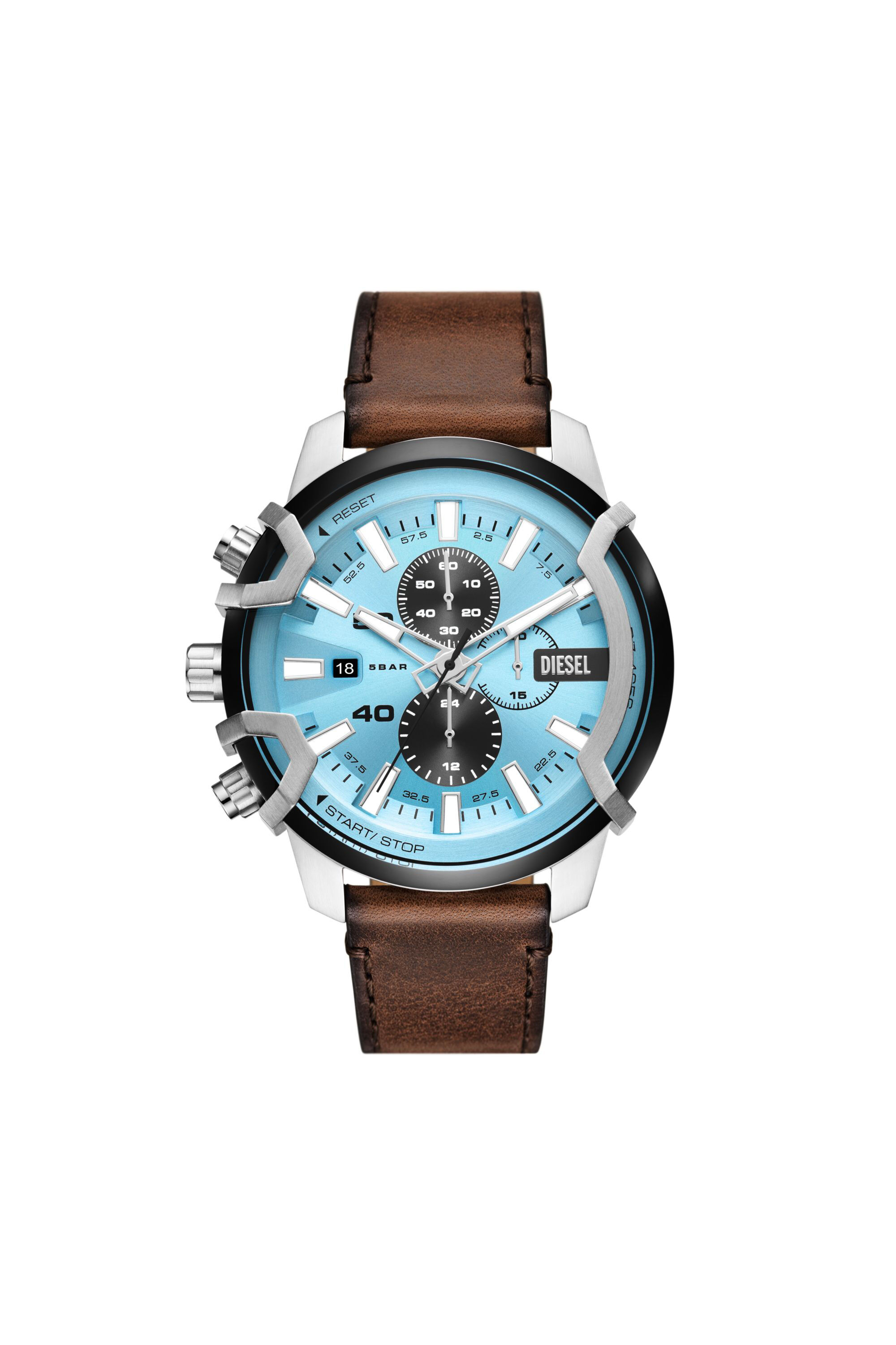 Men s Griffed chronograph brown leather watch Brown Diesel