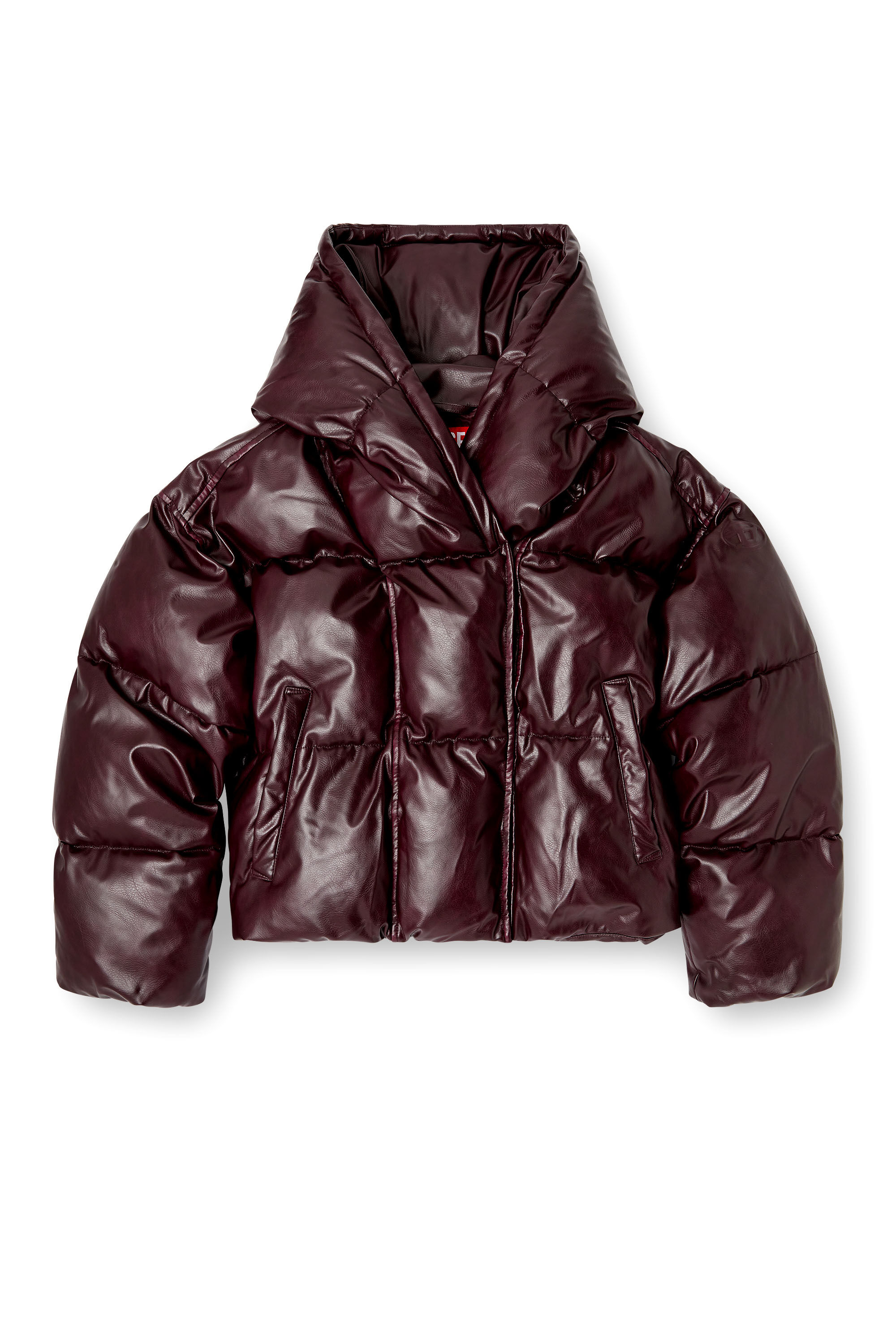 Diesel - FR-W-ILLEY, Woman's Burgundy hooded puffer jacket in coated fabric in Burgundy - 2