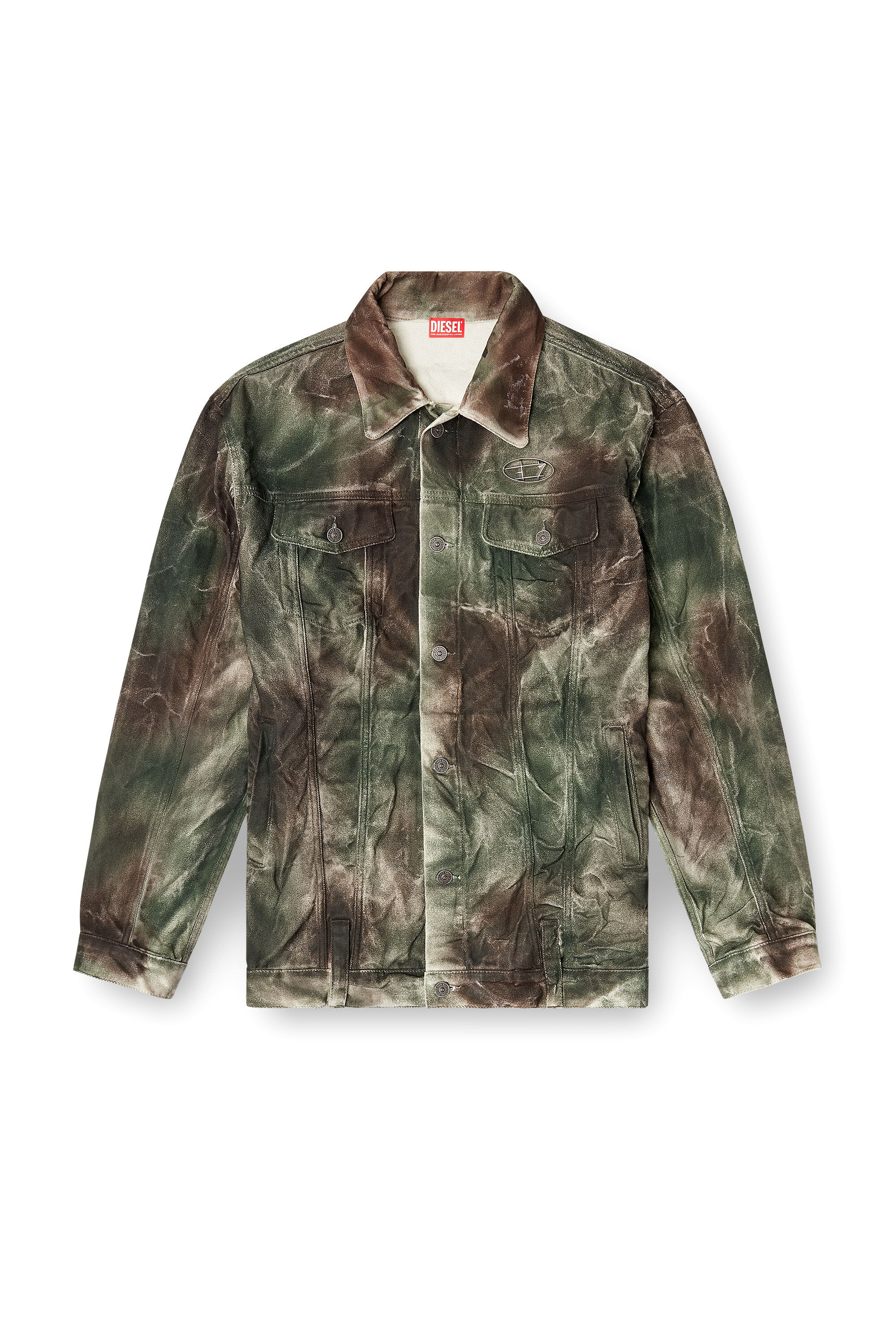 Diesel - J-THUG-JKT, Unisex's Trucker jacket in crinkled camo canvas in Brown/Green - 2