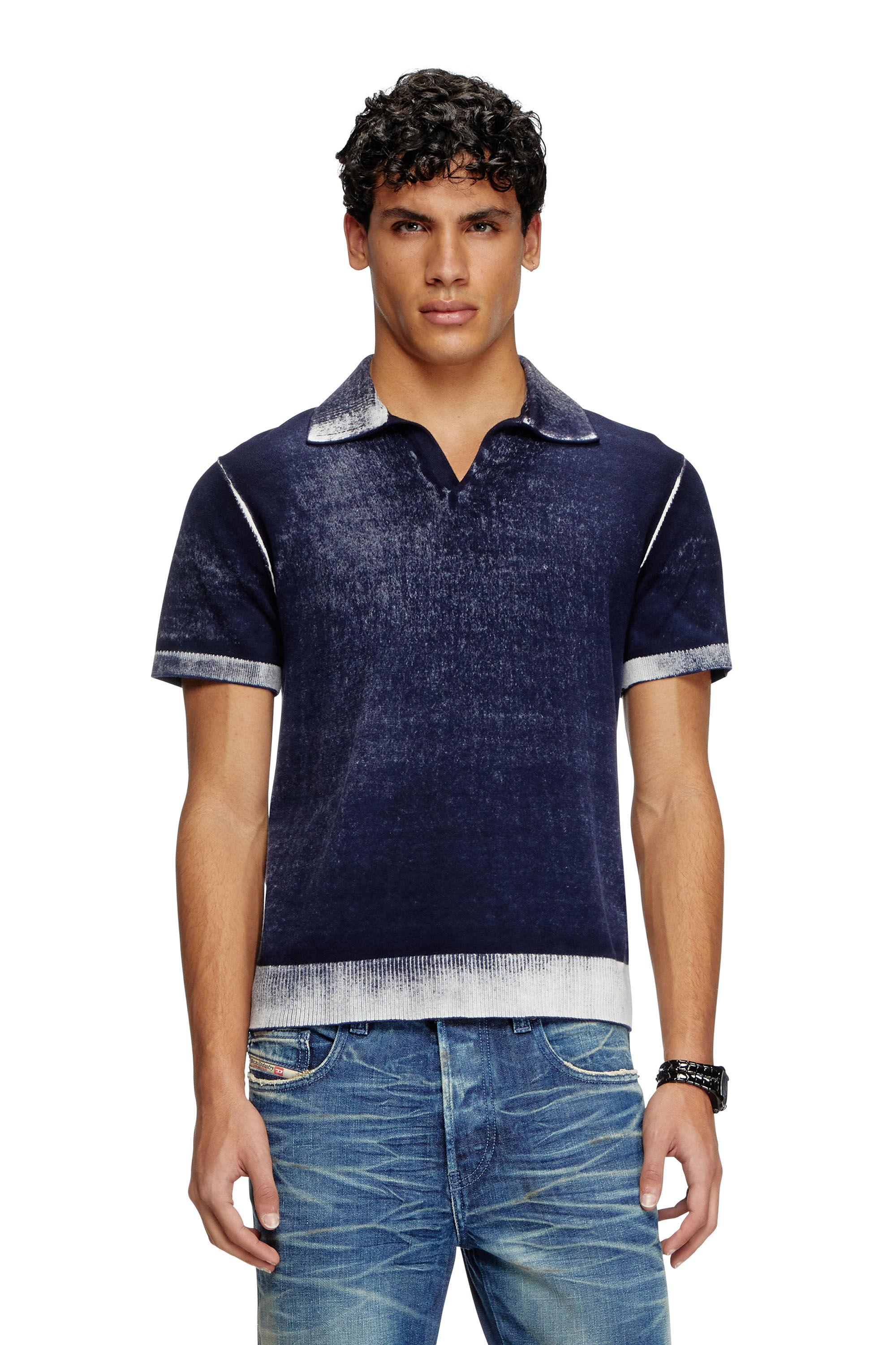 Diesel - K-LORENZO-SS, Man's Reverse-print short-sleeve polo jumper in Blue - 3