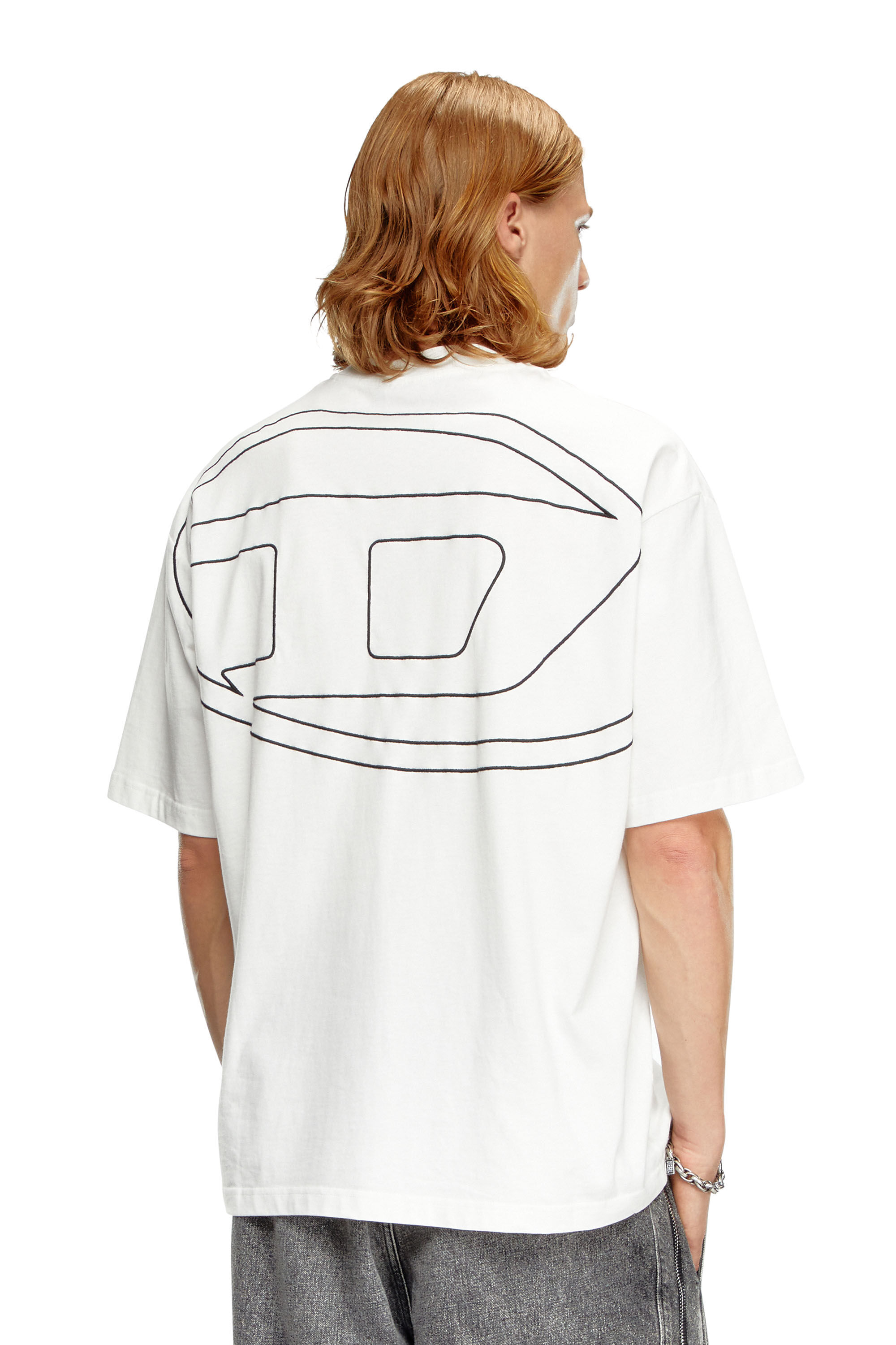 Tシャツ・カットソー DIESEL COTTON T-SHIRT WITH MAXI OVAL PRINT D Men's oversized T-shirt with oval D embroidery | White | Diesel