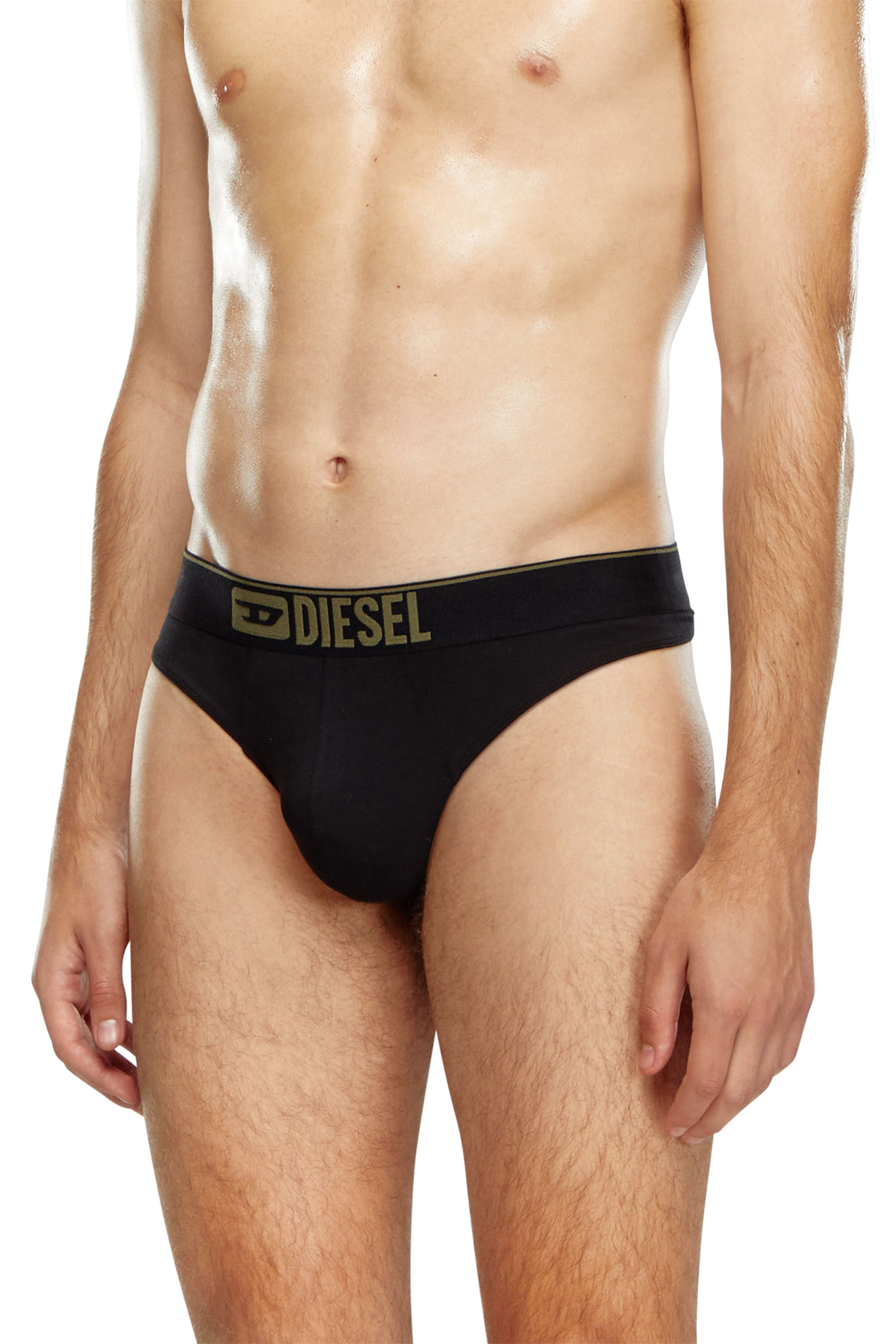 Diesel - UMBR-STRINGTWOPACK, Man's 2-pack thongs plain and camo in Black/Green - 3