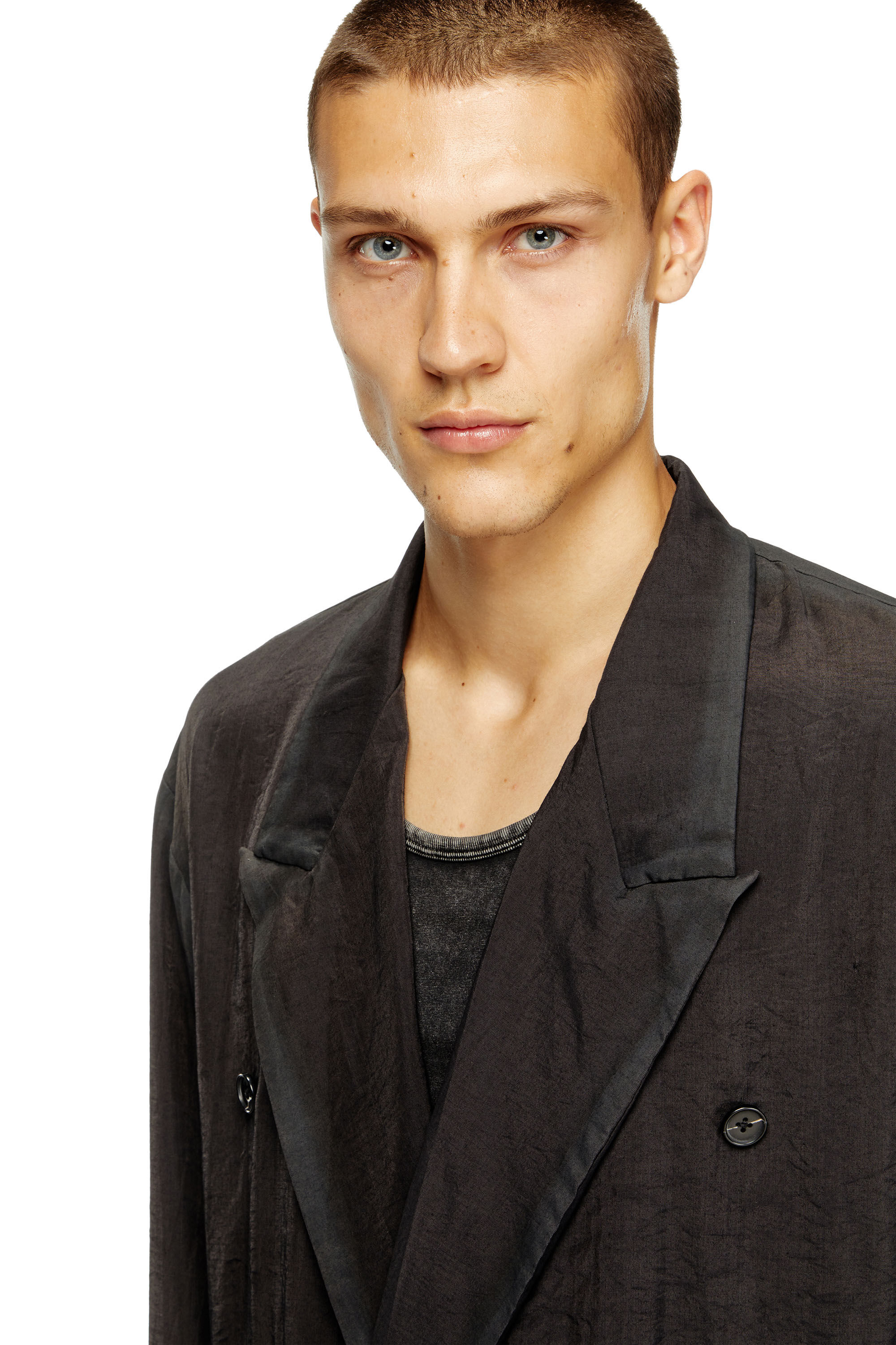 Diesel - J-KEYSERY, Man's Double-breasted blazer in wrinkled shell in Dark grey - 4