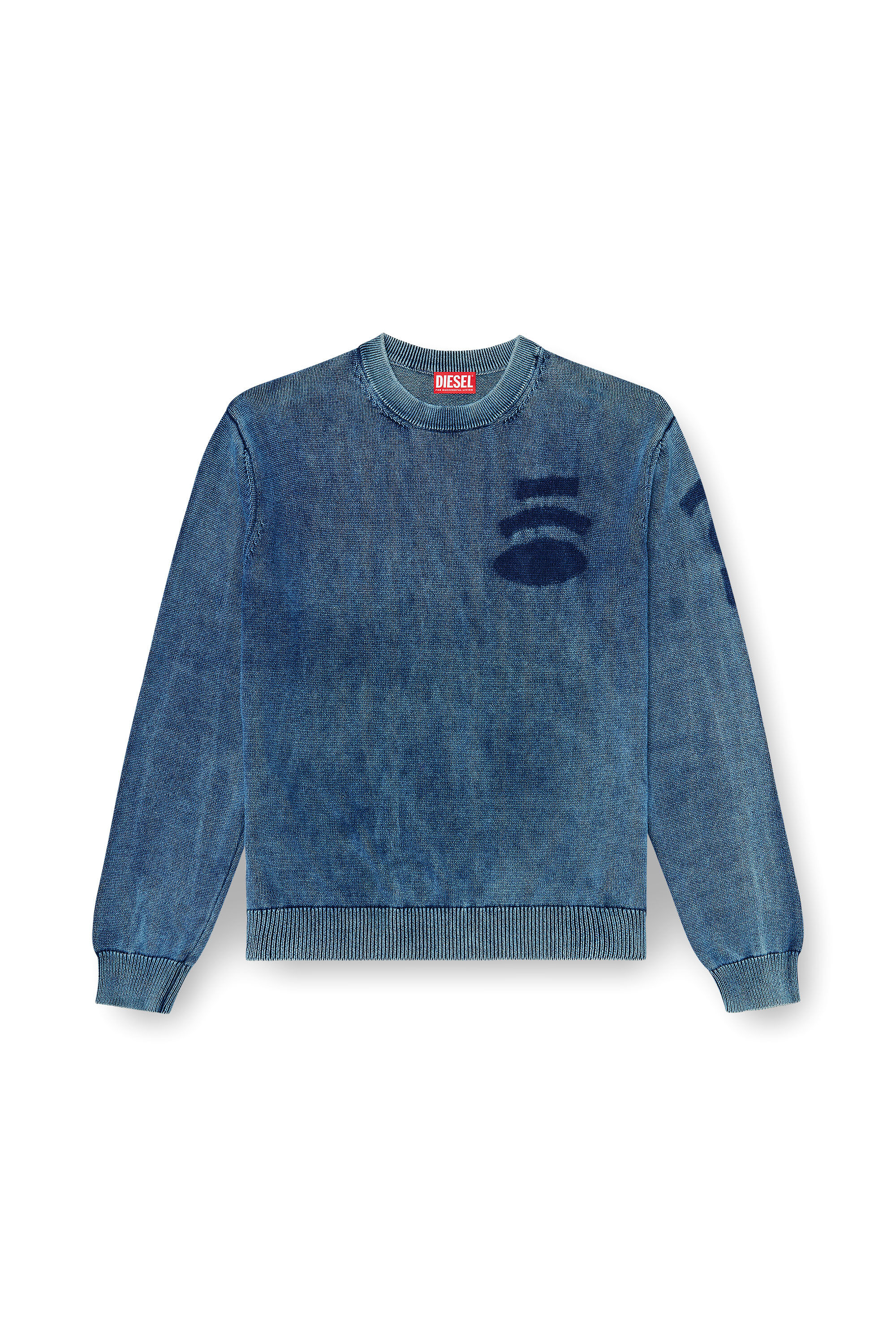 Diesel - K-PERNE, Man's Denim-look jumper with patch effects in Medium blue - 2