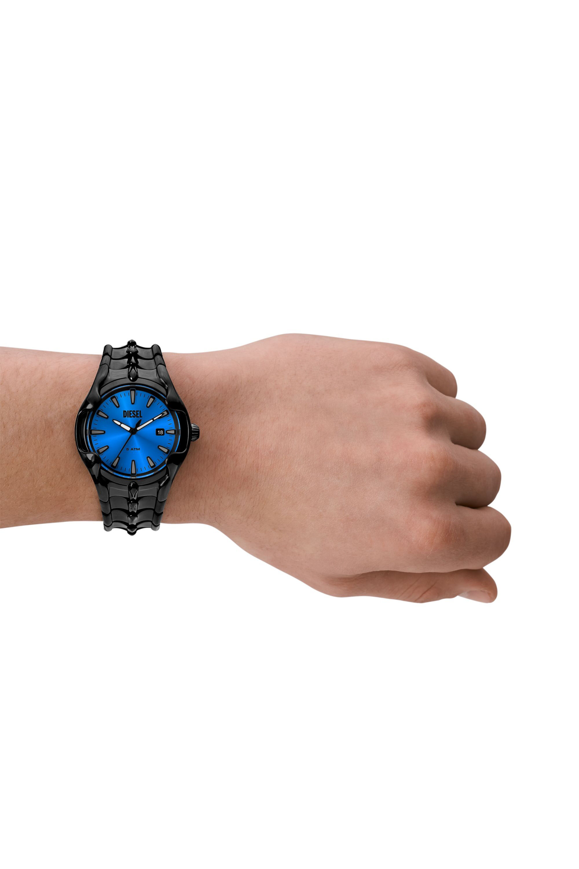 Men s Vert three hand date black stainless steel watch Black Diesel