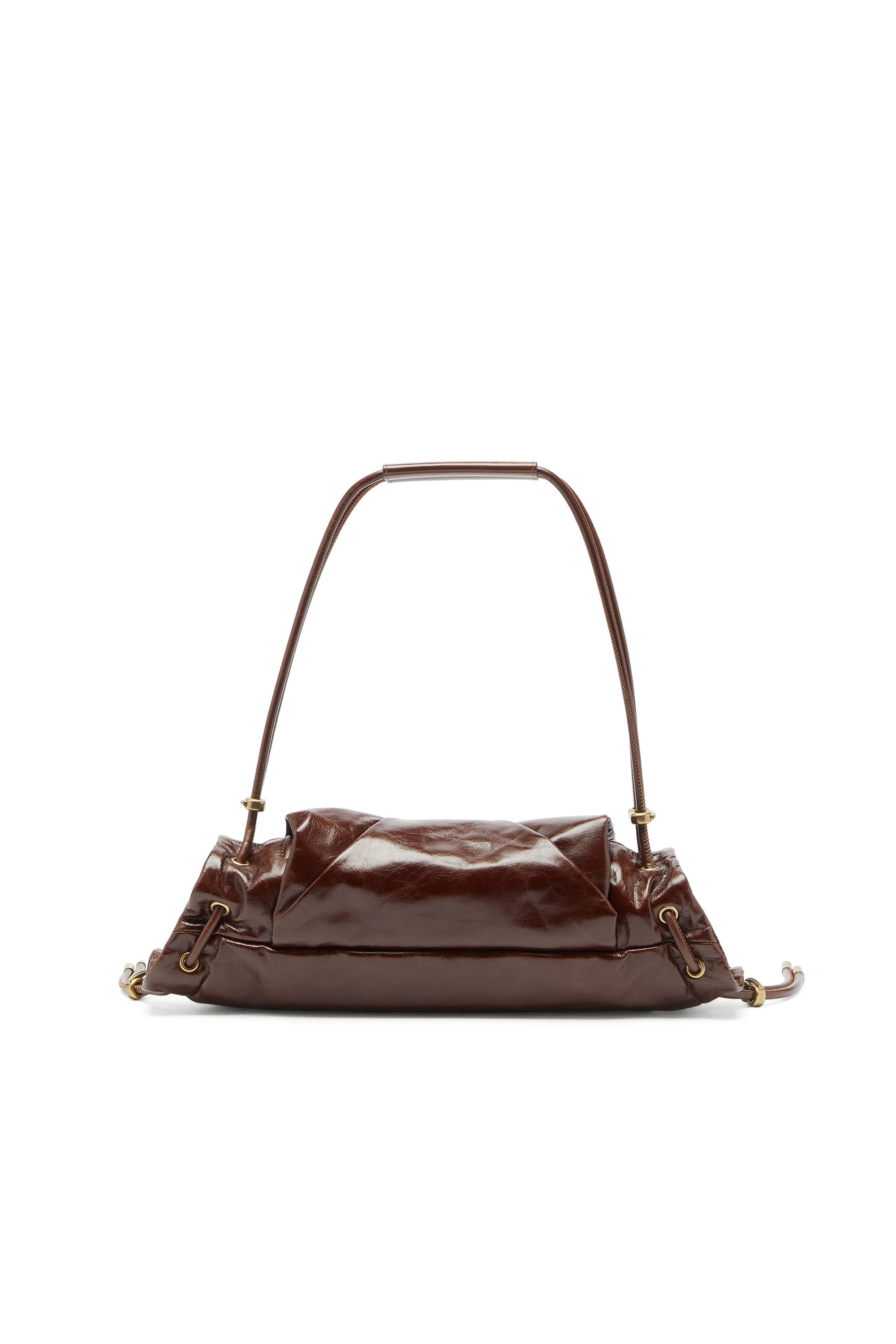 Diesel - SCRUNCH-D SHOULDER S, Woman's Scrunch-D-Small shoulder bag in shiny scrunched leather in Brown - 2