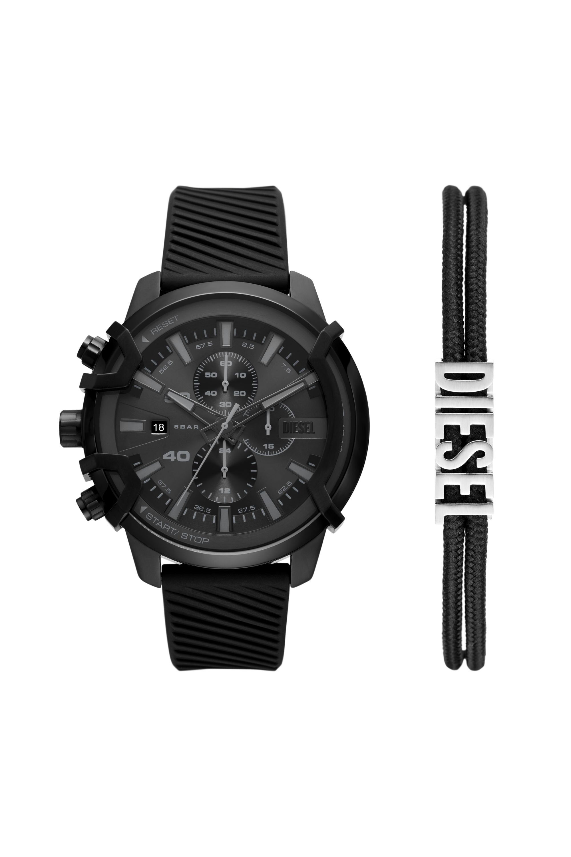 Men s Griffed silicone watch and bracelet set Black Diesel