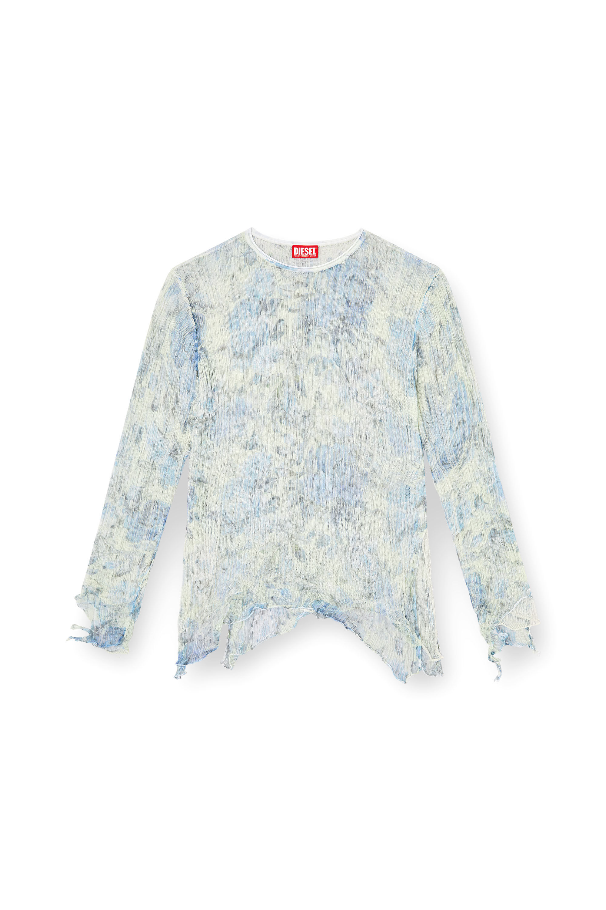 Diesel - K-AASMOS-A, Unisex's Dishevelled knit jumper with floral print in Light Blue - 2