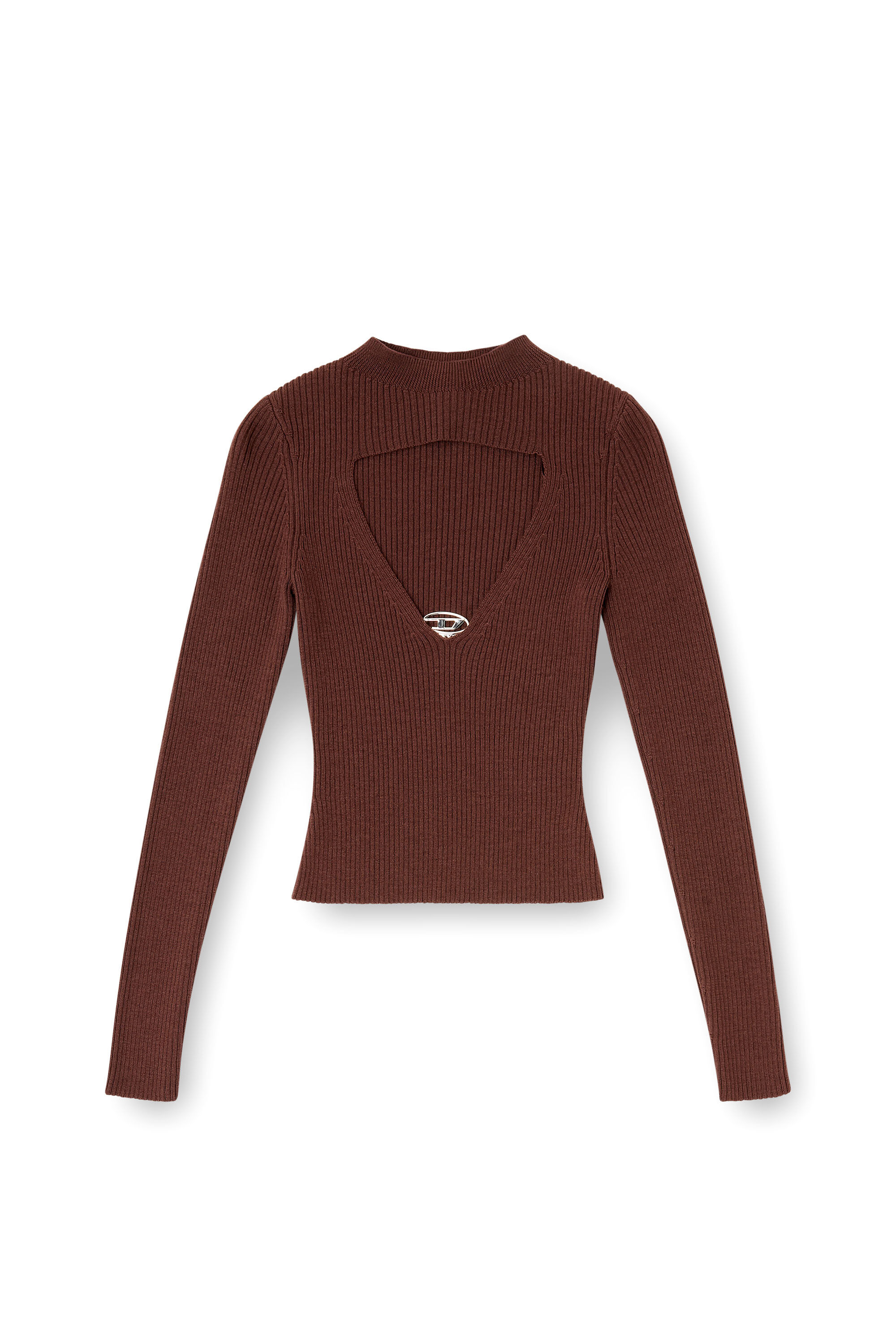Diesel - M-OLINA, Woman's Ribbed wool jumper with cut-out in Brown - 2
