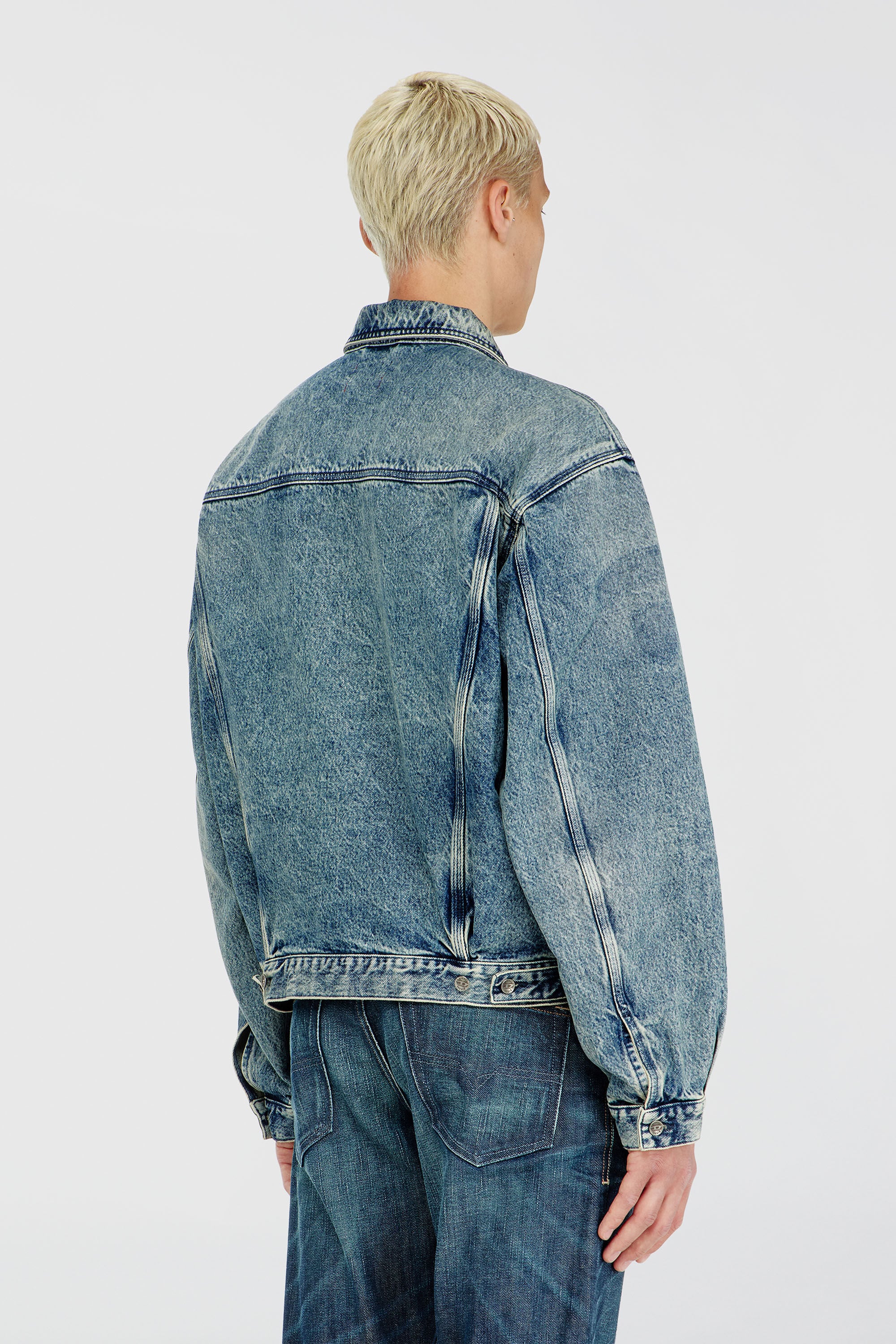 Diesel - D-DENVER-S2, Unisex's Trucker jacket with patch effects in Medium blue - 4