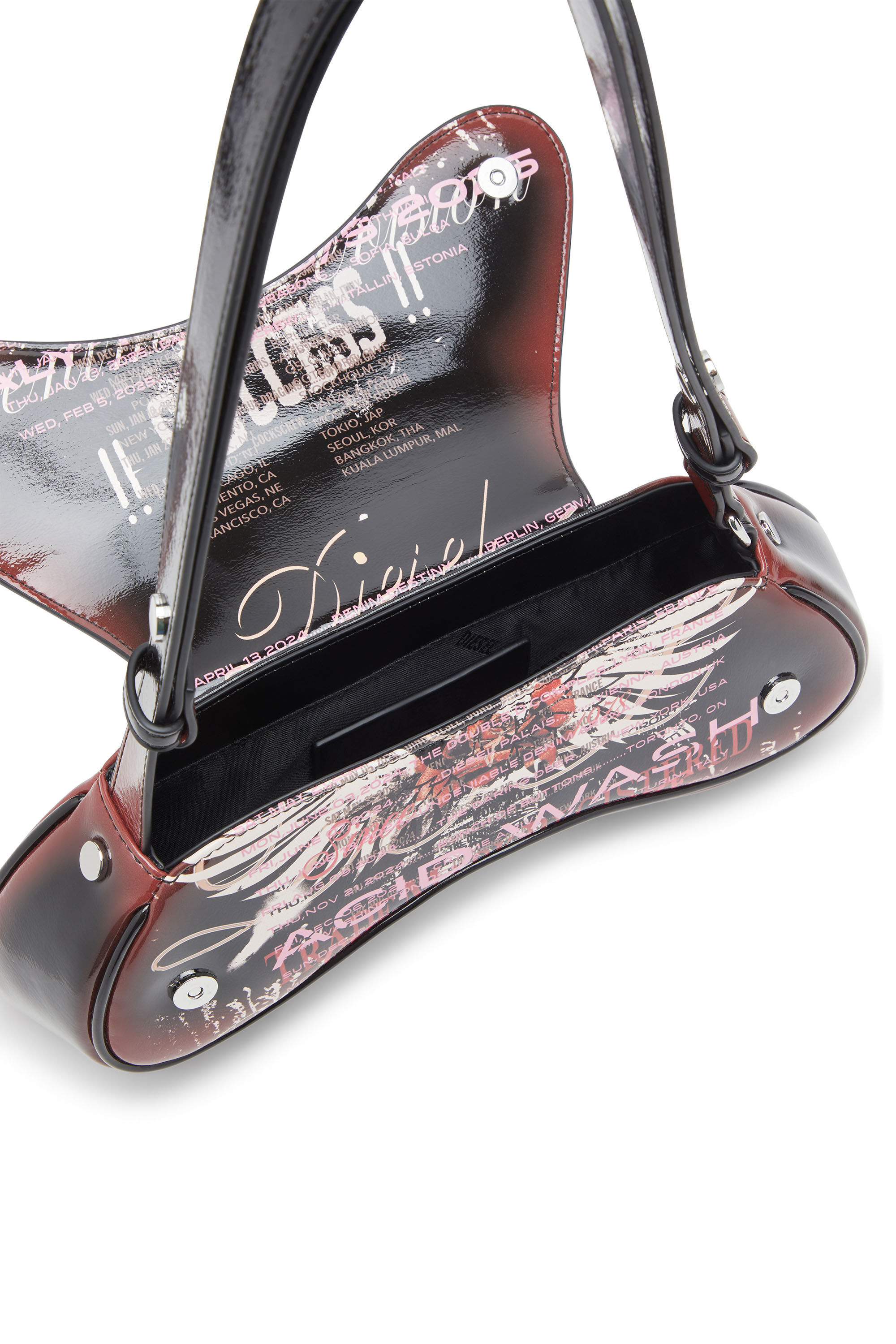 Diesel - PLAY CROSSBODY, Woman's Play-Shoulder bag in printed glossy PU in Black/Brown - 5