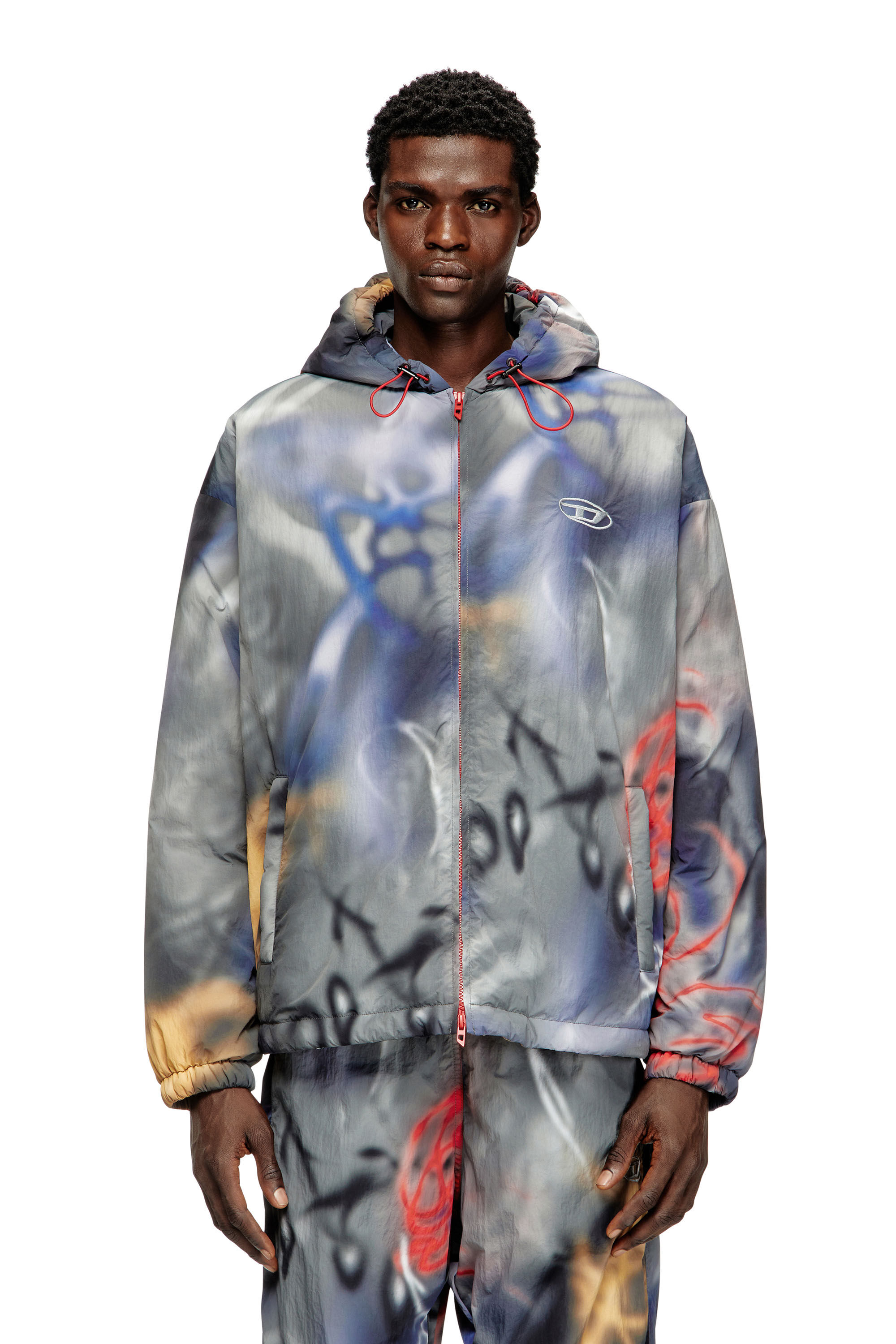 Men's Padded windbreaker with graffiti print | Multicolor | Diesel NL