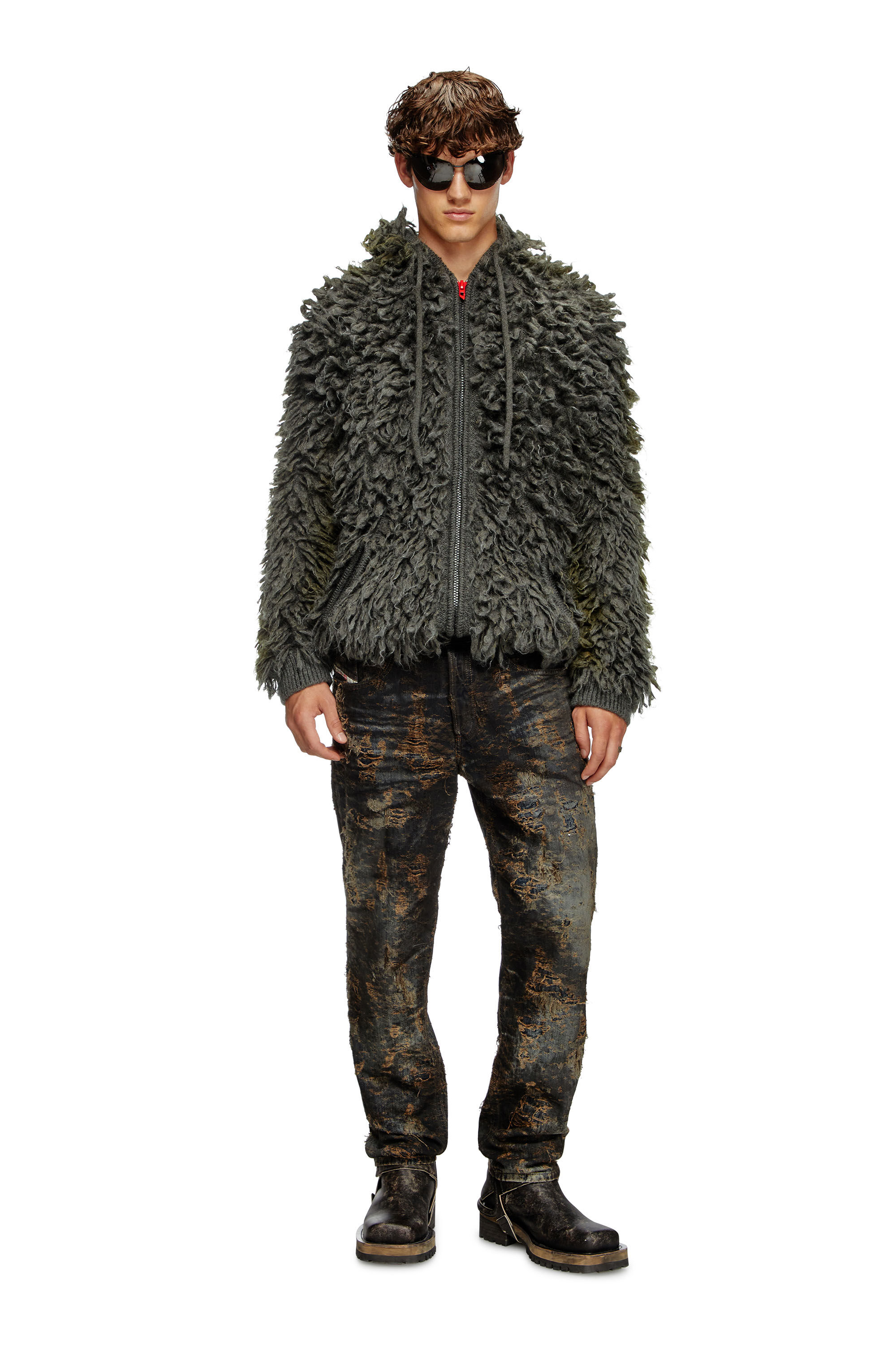 Grey shaggy knit cardigan hotsell