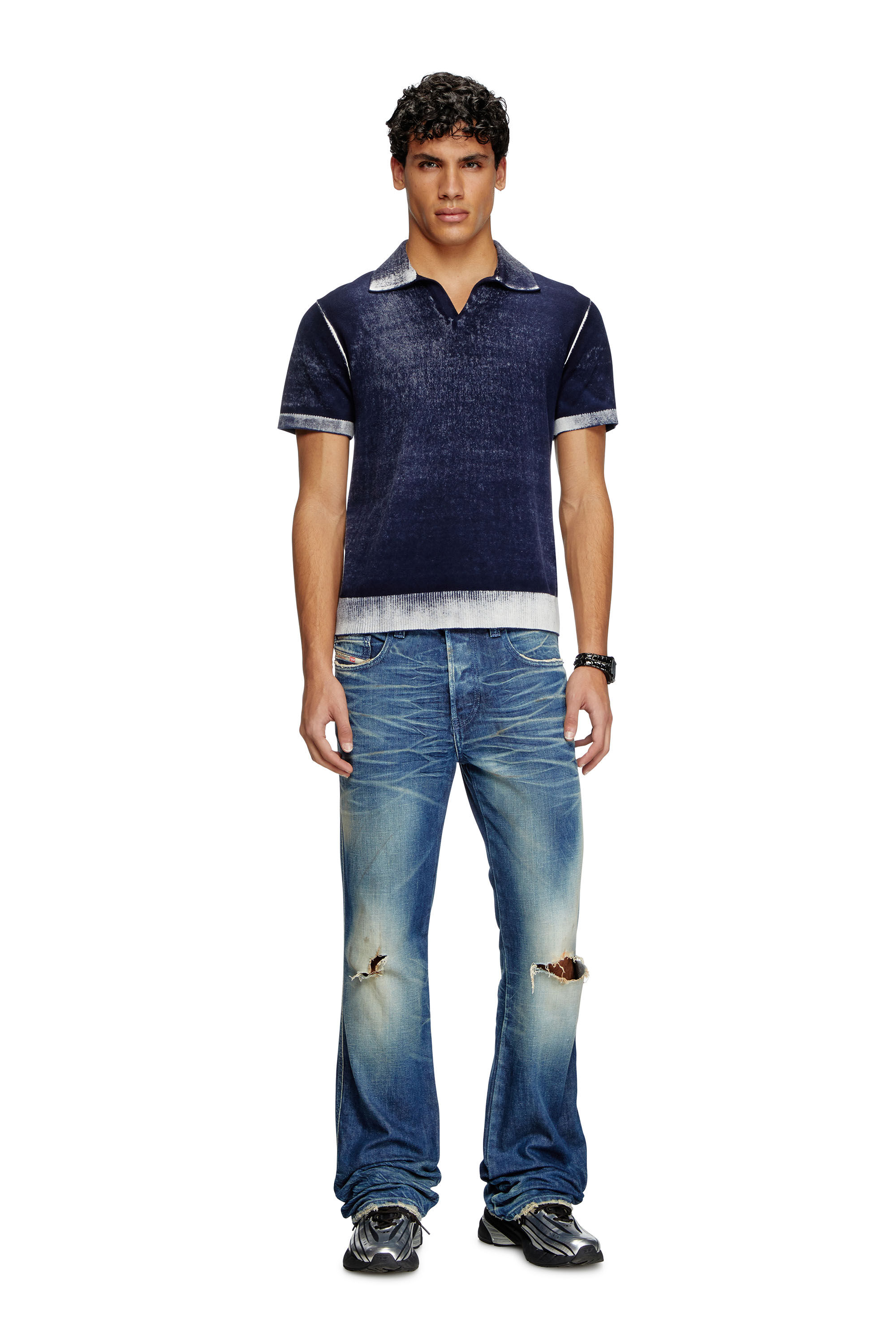 Diesel - K-LORENZO-SS, Man's Reverse-print short-sleeve polo jumper in Blue - 1