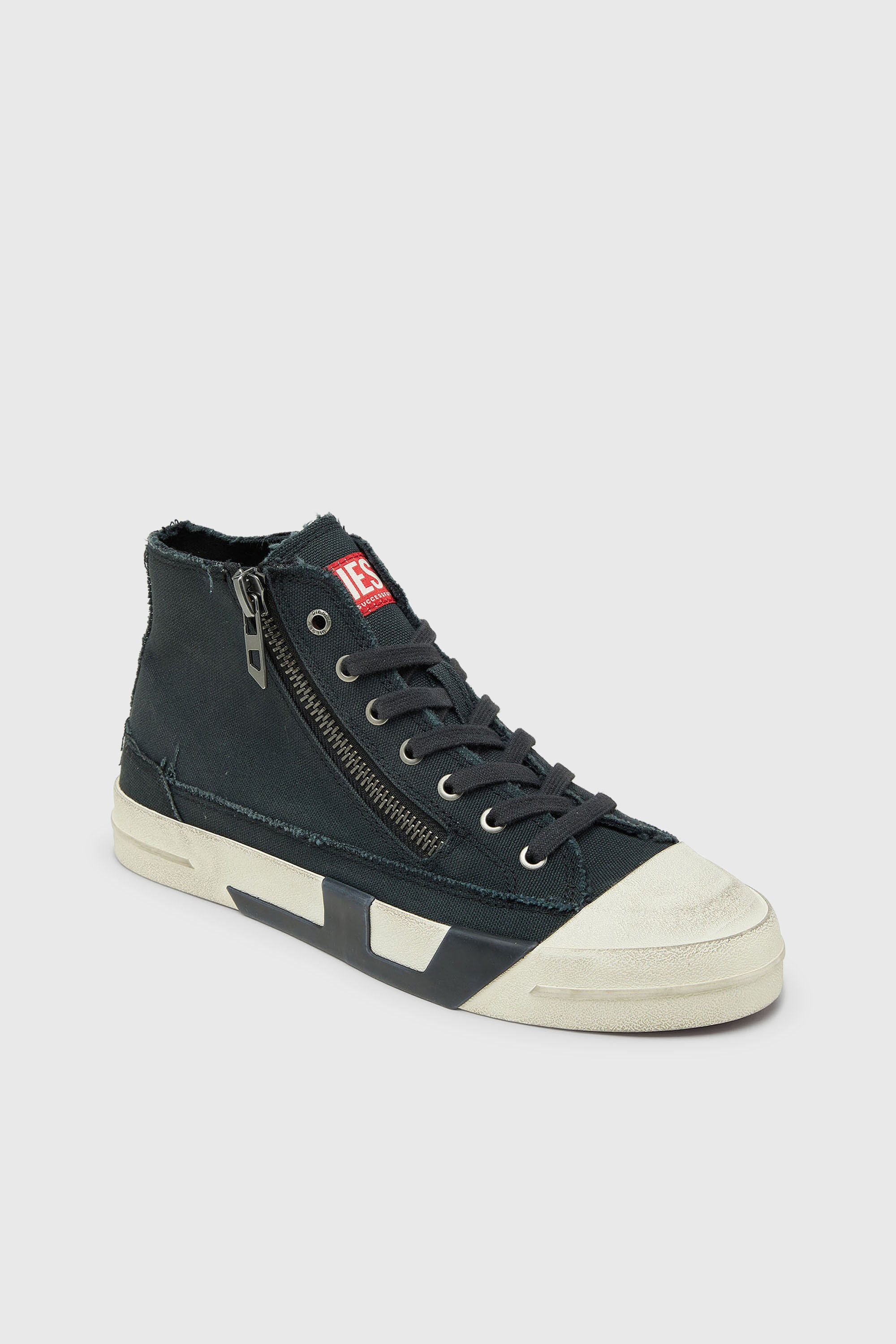 Diesel - S-D-VERSE ZIP MID II, Man's S-D-Verse -  Sneakers in frayed canvas with D logo in Black - 6