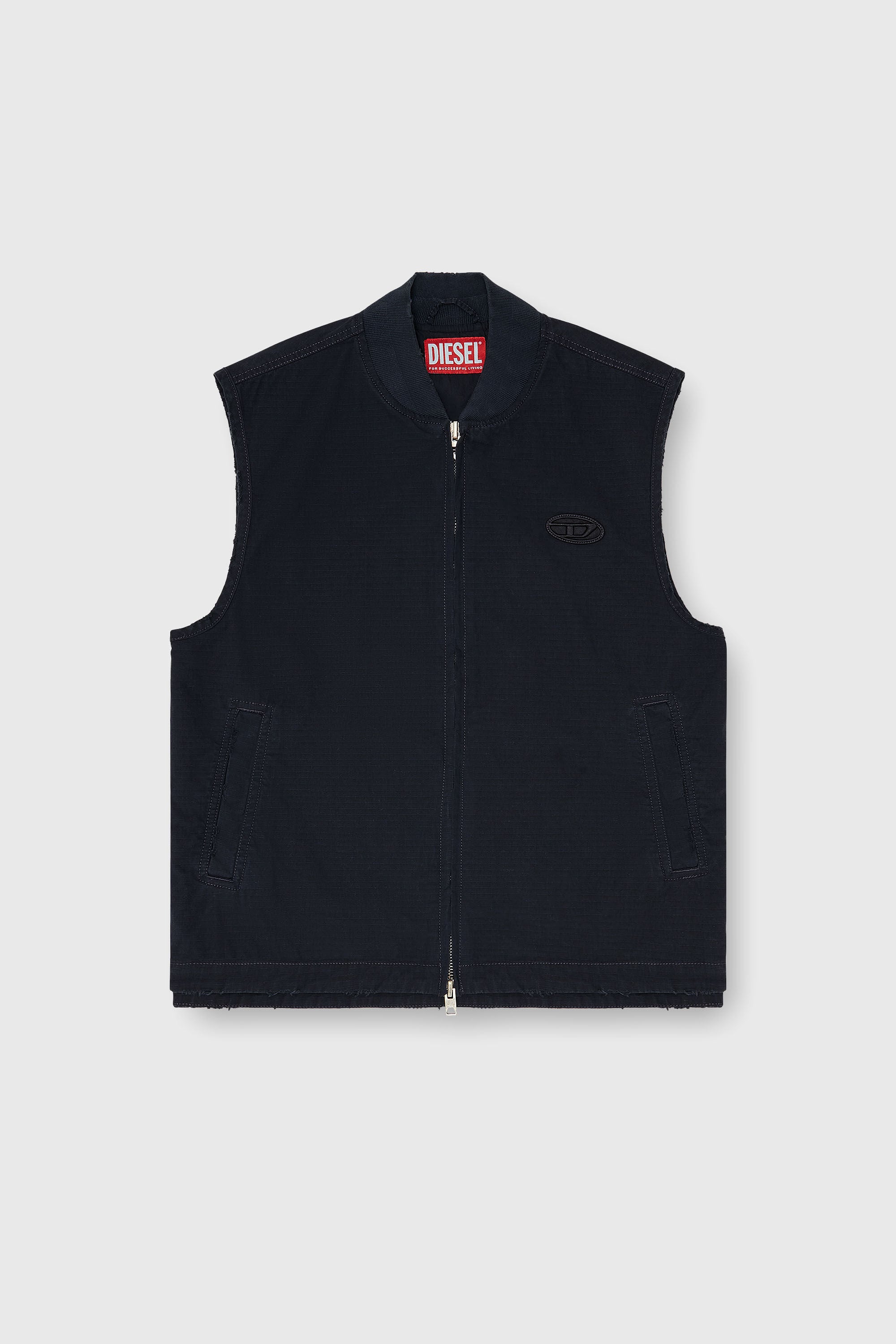Diesel - J-TYPE-CO-SL, Man's Cotton ripstop vest with Oval D patch in Black - 2
