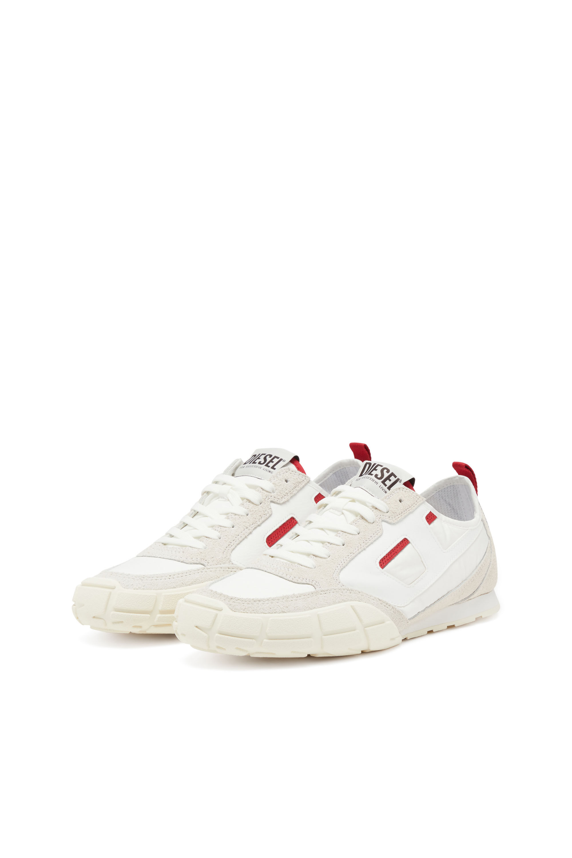 Diesel - S-PAGODHA LOW, Man's Sneakers in leather, suede and ripstop in White/Red - 9