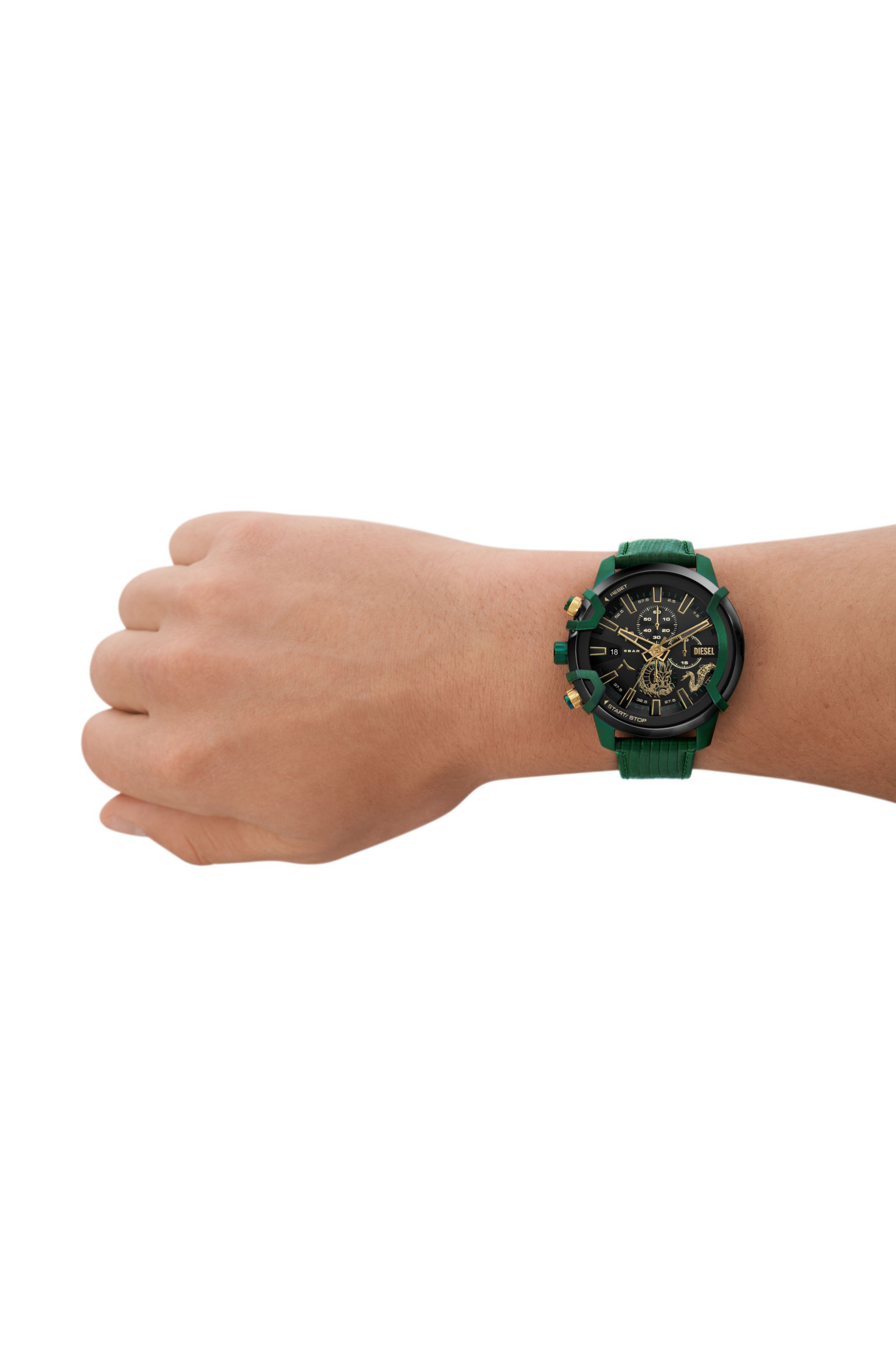 Men s Griffed chronograph green leather watch Green Diesel
