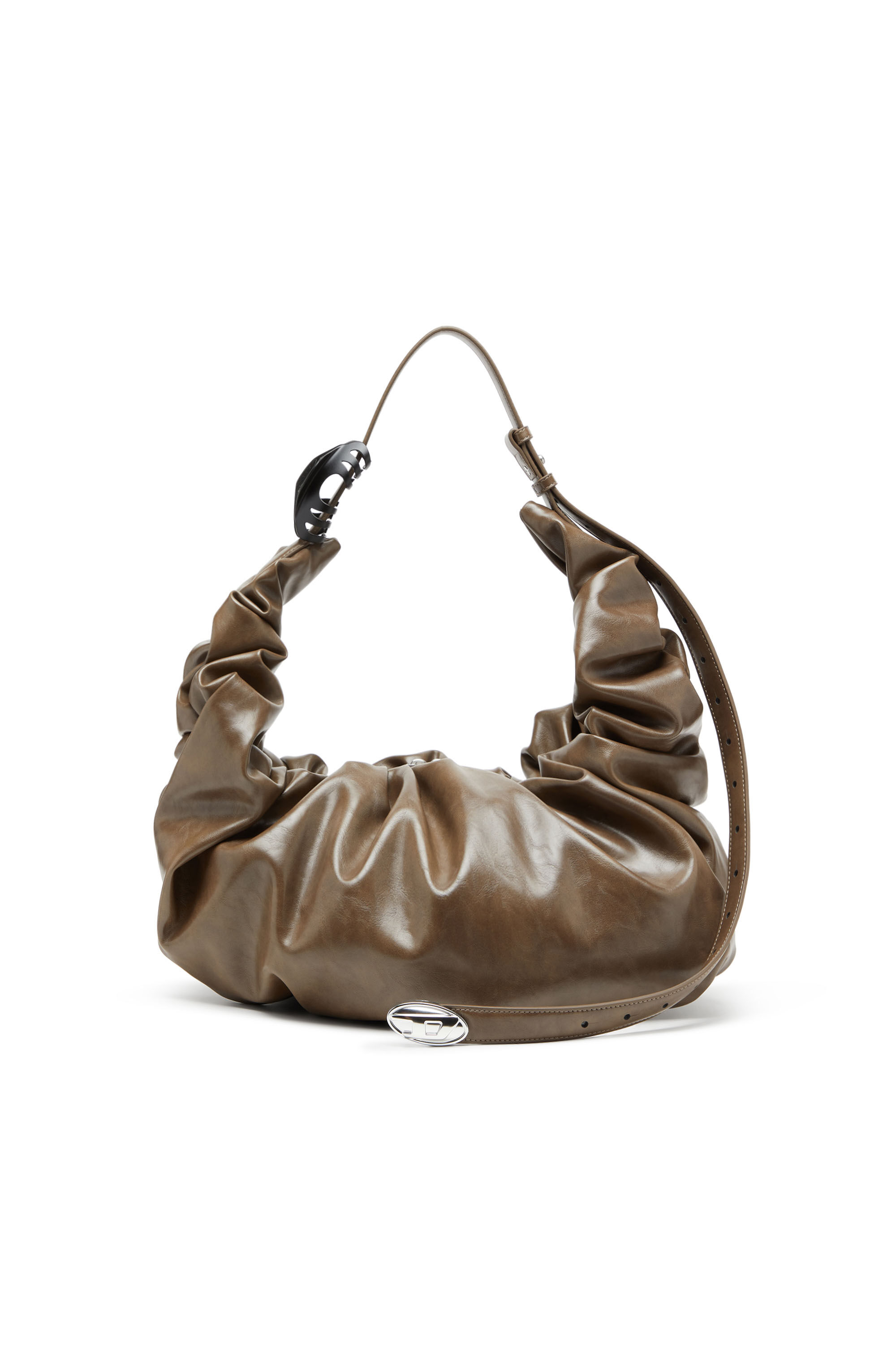 Diesel - GRAB-D HOBO L, Woman's Grab-D L-Large scrunched hobo bag in shiny PU in Beige - 1