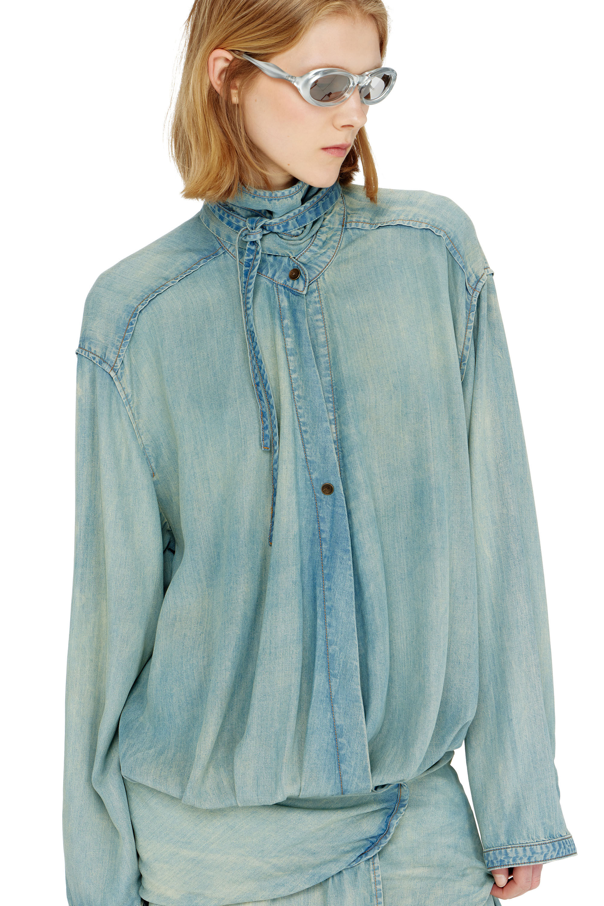 Diesel - DE-TILORA-S, Woman's Oversized draped denim shirt dress in null - 5