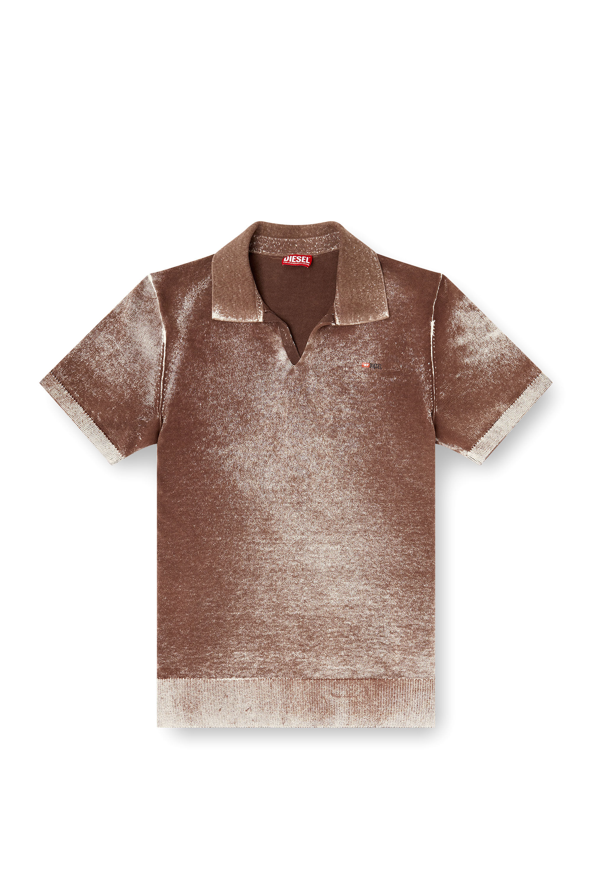 Diesel - K-LAWRIE, Man's Knit polo shirt with faded reverse print in Brown - 2