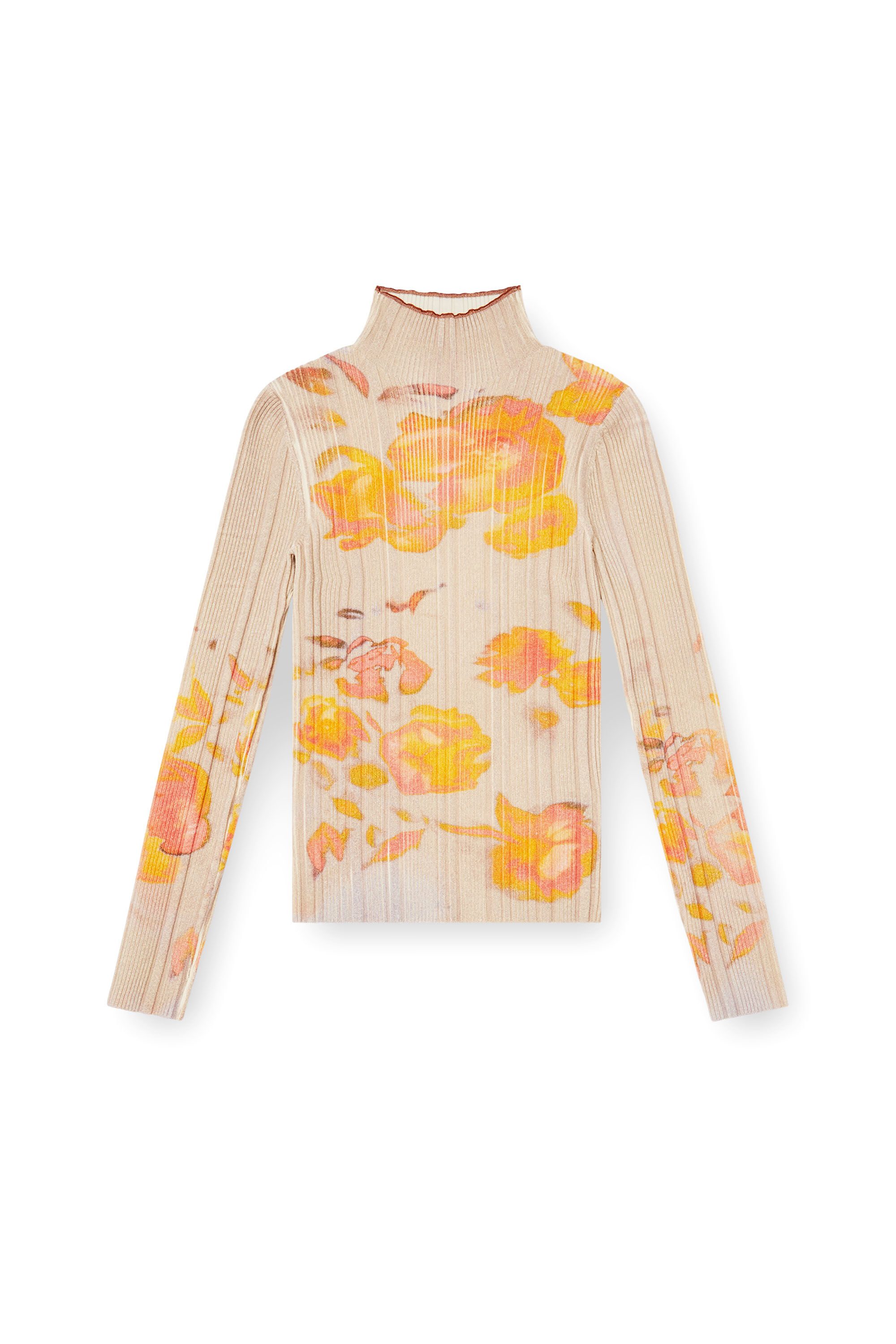 Women's Ribbed wool turtleneck top with floral print | ToBeDefined