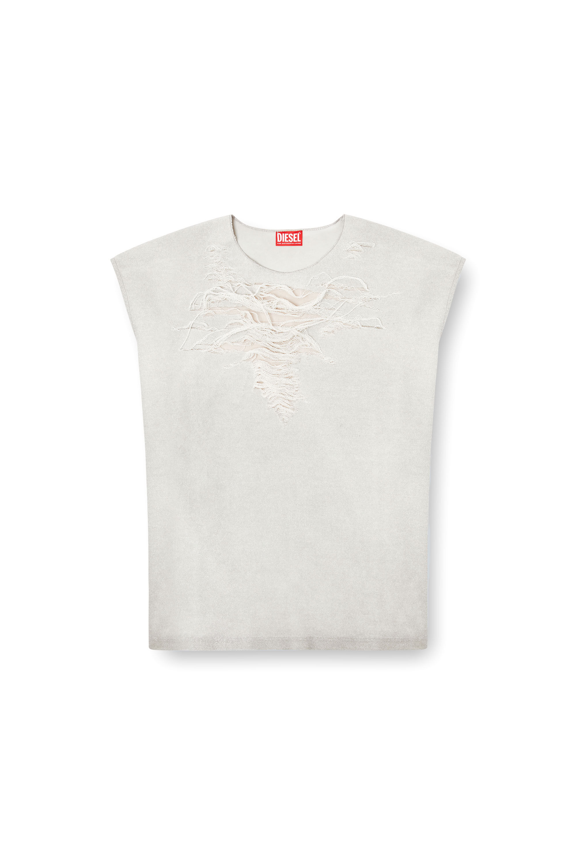 Diesel - S-RUB-SL, Man's Sleeveless sweatshirt with distressed front in Light Grey - 2