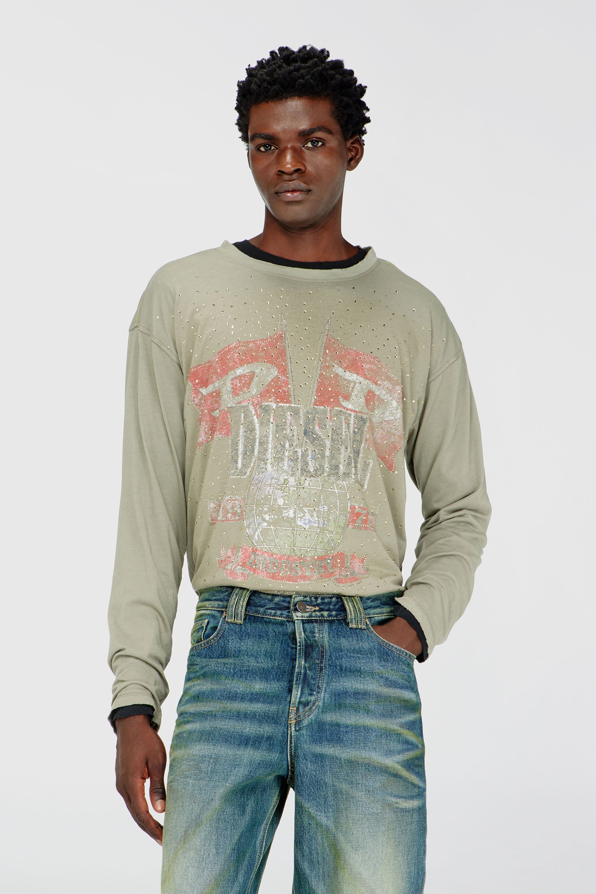 Diesel - T-GERI-LS-A, Man's Long-sleeve T-shirt with concert graphics and crystals in null - 3