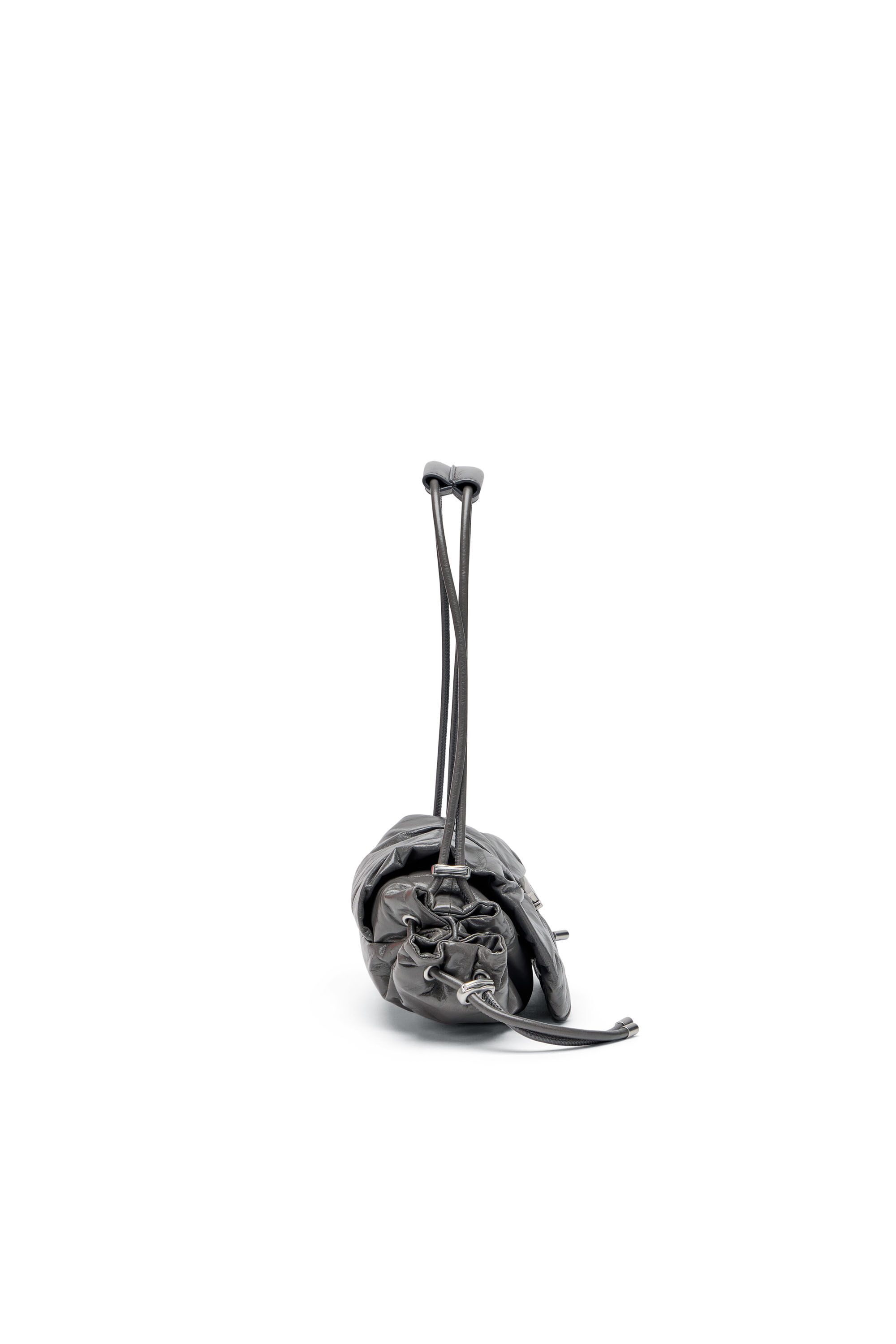 Diesel - SCRUNCH-D SHOULDER S, Woman's Scrunch-D S-Shoulder bag in scrunched leather in Grey - 4